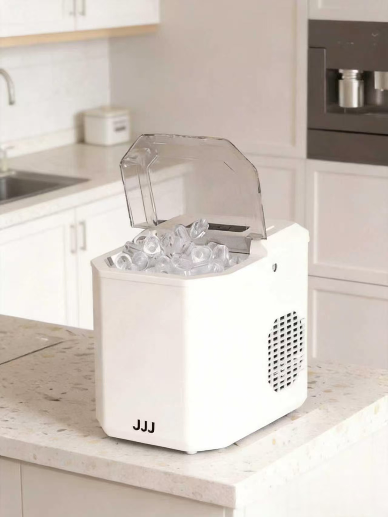 JJJ Portable Ice Maker, 15kg/24h, 6-8 Mins Fast Ice Making with UV Sterilization & Self-Cleaning, 220V EU Plug