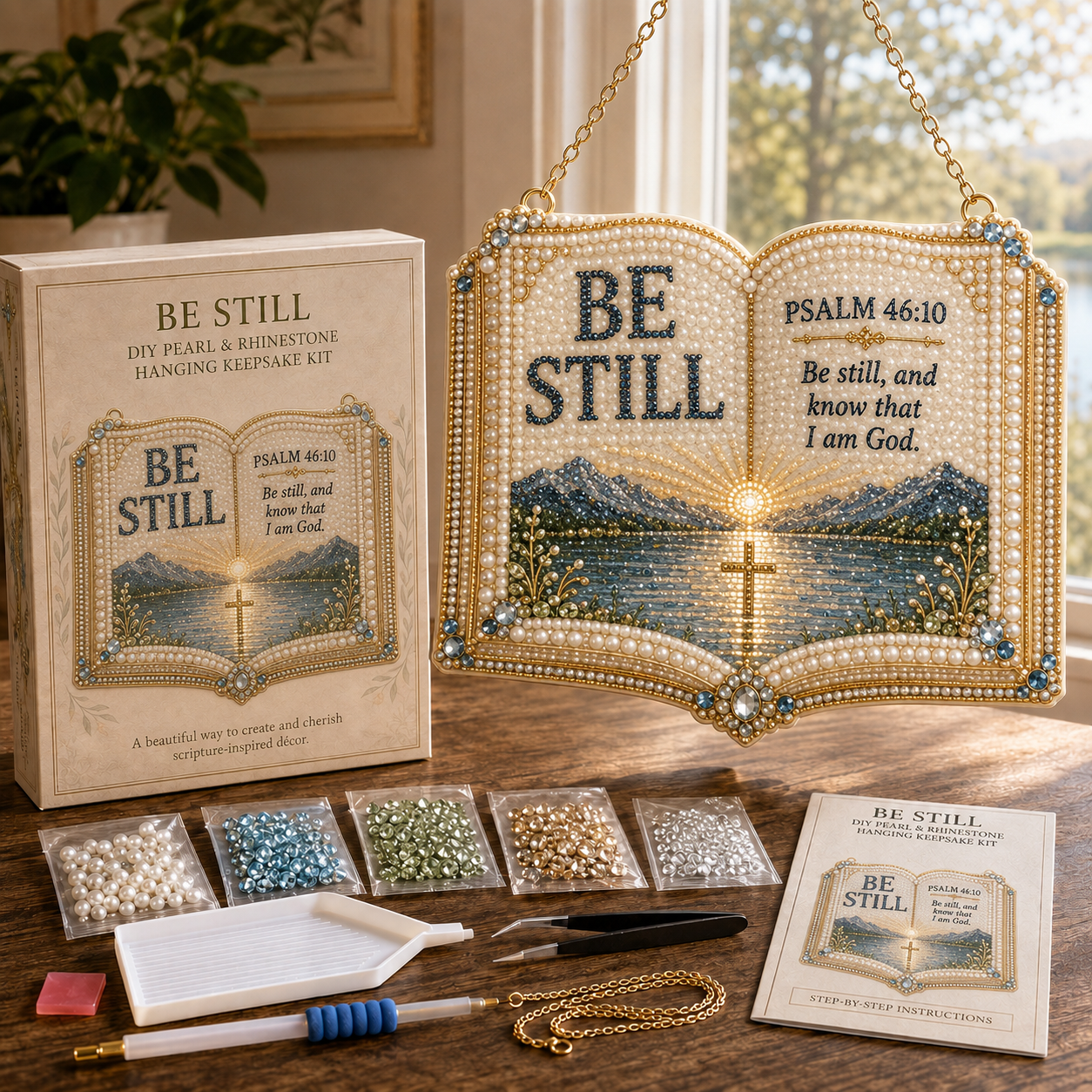 📖 Psalms of Comfort & Strength Pearl & Rhinestone Book Hanging Keepsake Kit