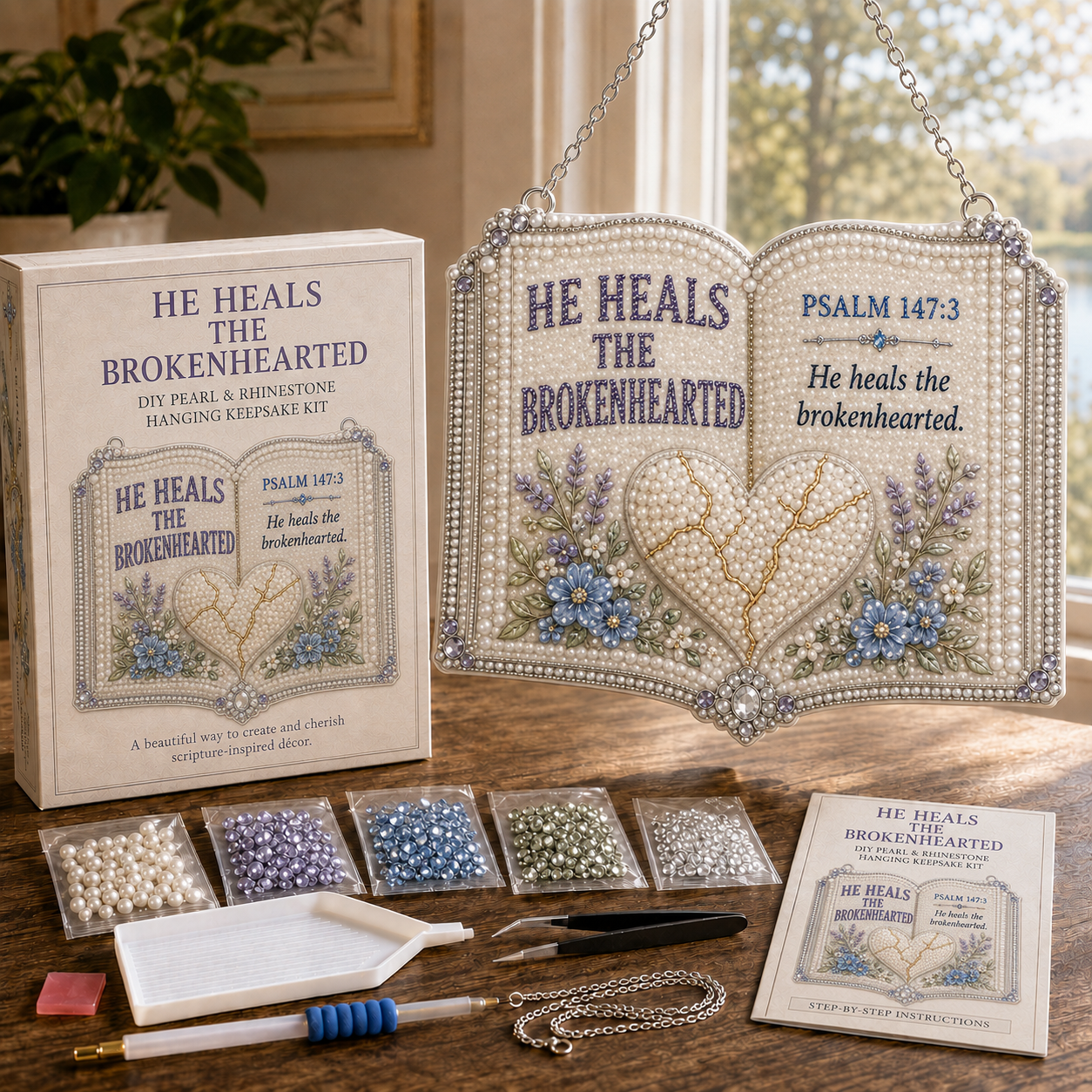 📖 Psalms of Comfort & Strength Pearl & Rhinestone Book Hanging Keepsake Kit