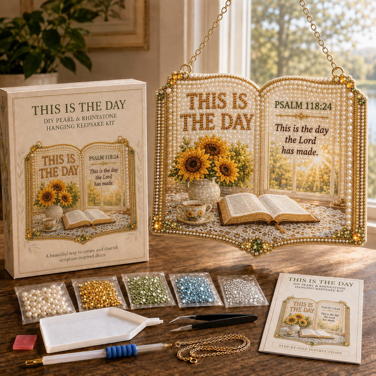 📖 Psalms of Comfort & Strength Pearl & Rhinestone Book Hanging Keepsake Kit