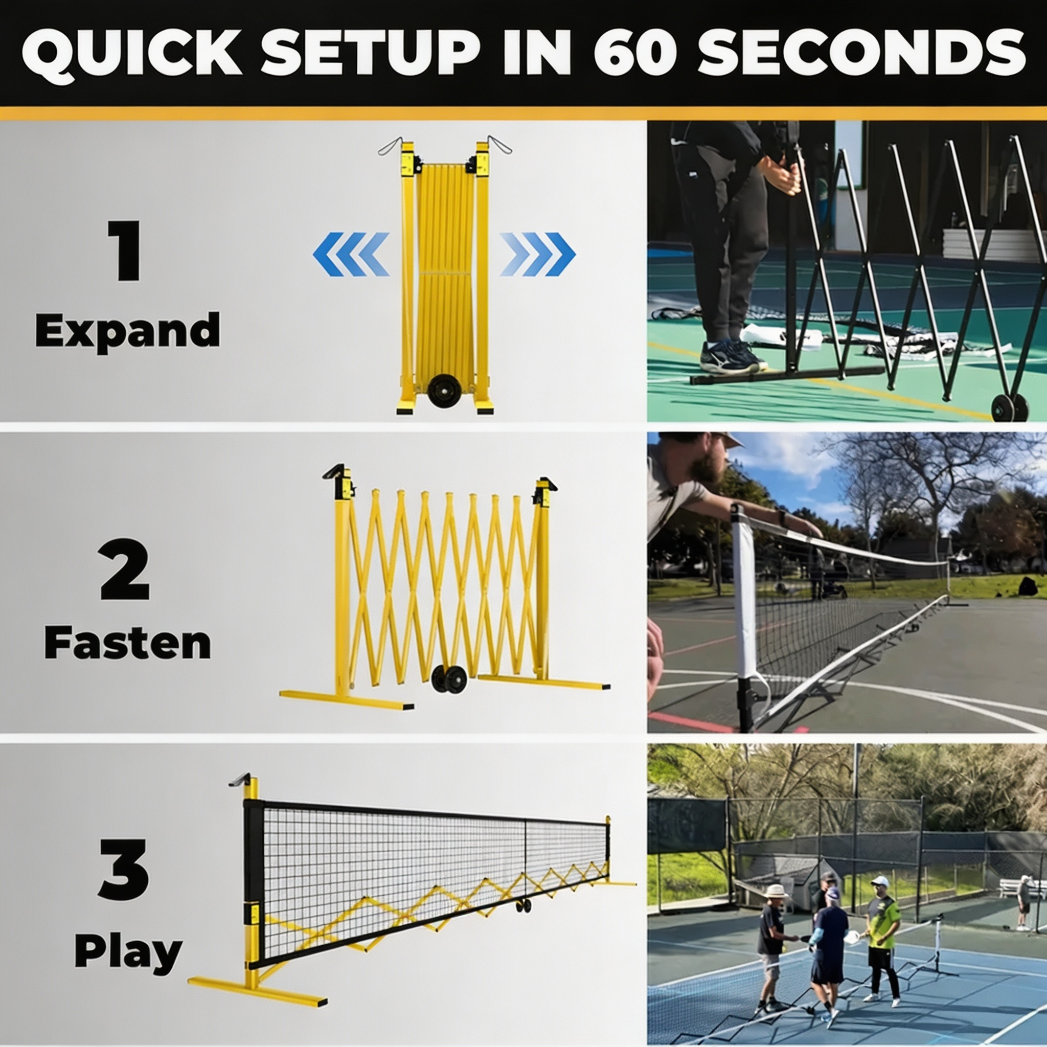 Portable Pickleball Net with 60-Second Setup, Collapsible Frame & Regulation-Size Court Design
