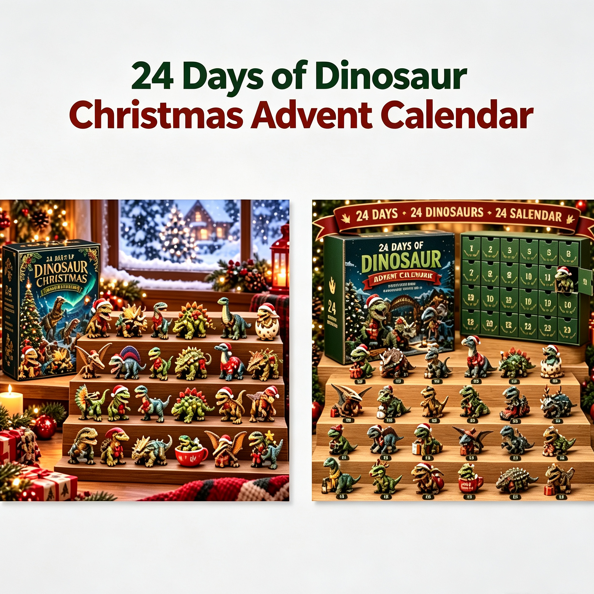 🦖24 Days of Dinosaur Christmas Advent Calendar – 24 Collectible Dino Figurines Holiday Surprises