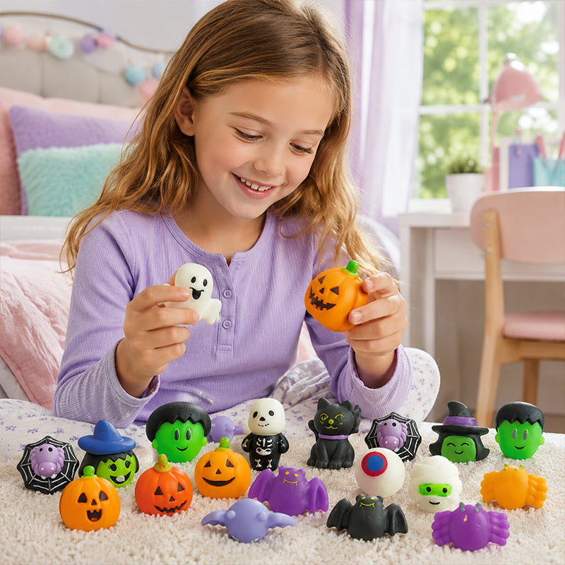 🦇🎃Halloween Squishies Stress Relief Toy Set, Classic Pumpkin/Ghost/Bat Shapes, Super Soft TPR Material with Elastic Squeeze Feel🧹Washable & Durable, Assorted 24/36/50pcs for Party Favors, Classroom Rewards & Trick-or-Treat🦇🪄