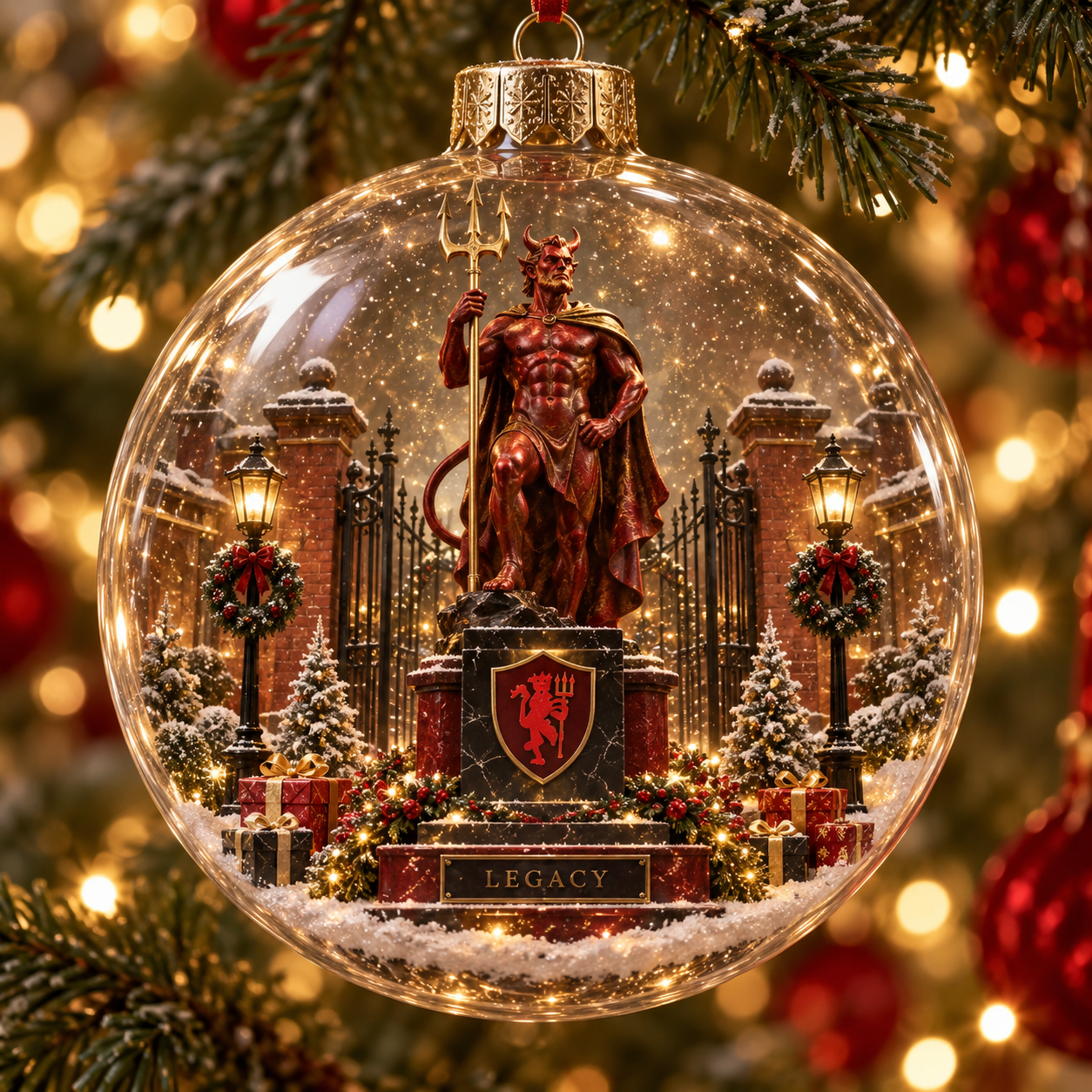 🎄 United in Red — Light-Up Football Heritage Diorama Ornament