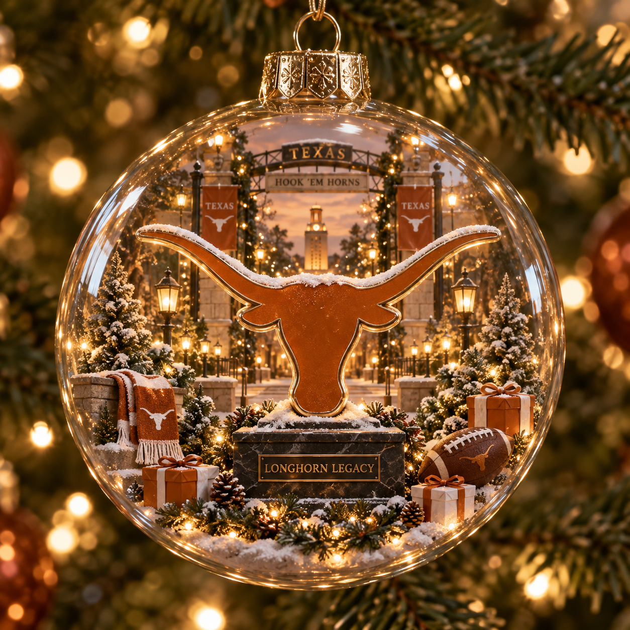 🏈🎄 Hook ’Em – Light-Up College Football Heritage Christmas Ornament