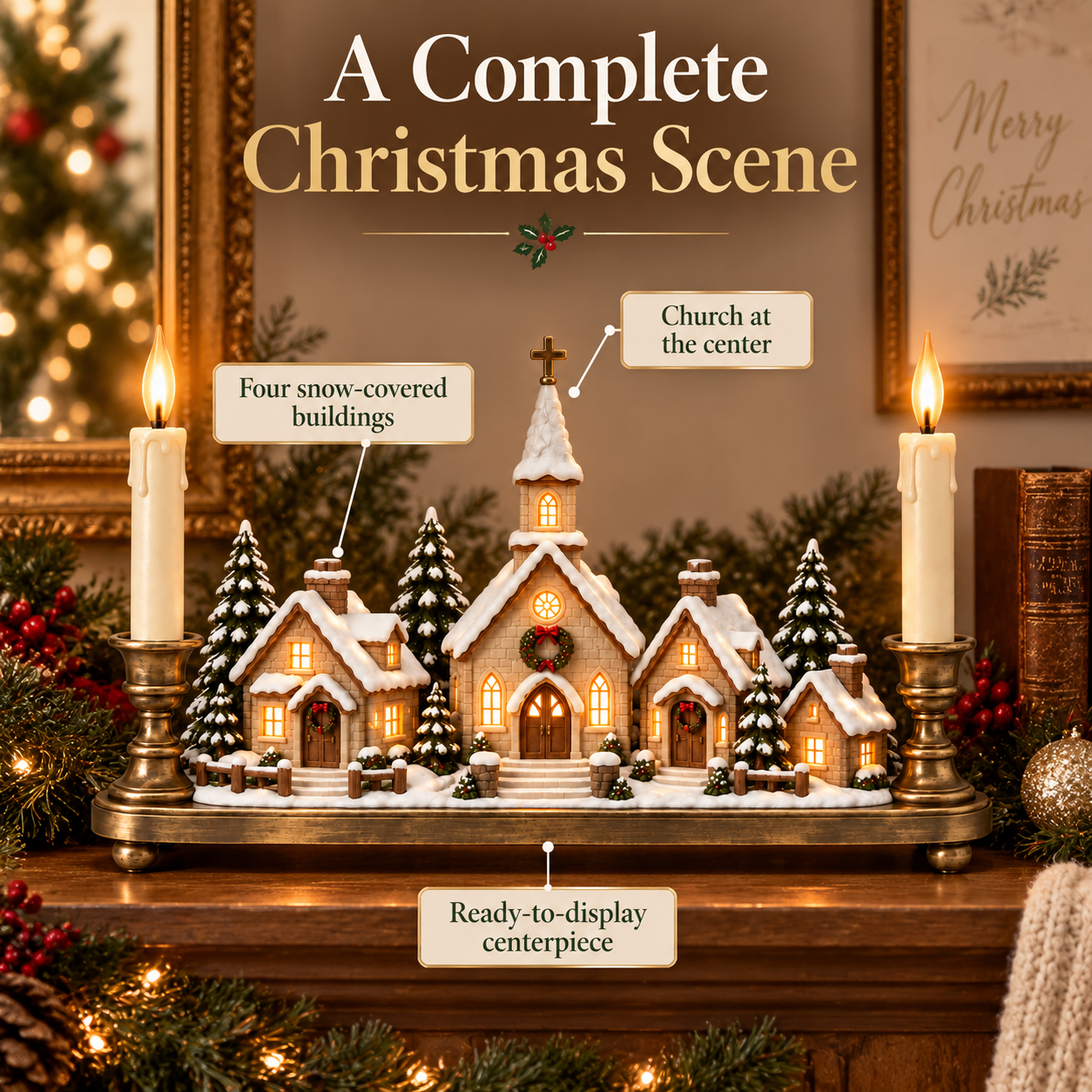 Christmas Eve Village Candlelight Centerpiece