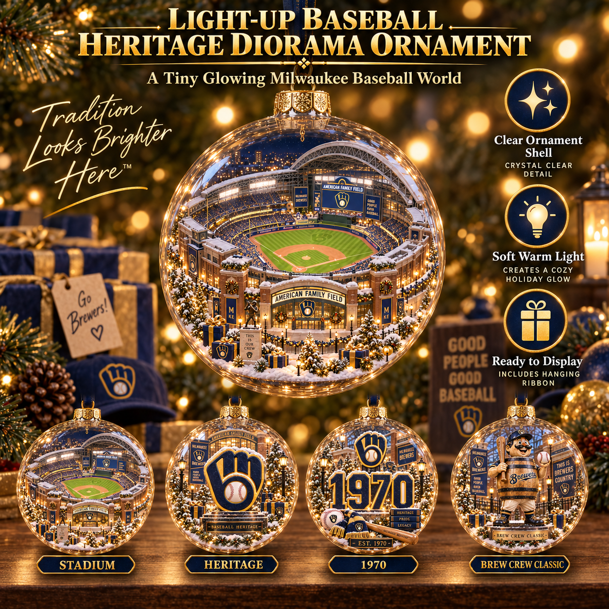 ⚾🎄 Good People. Good Baseball. – Light-Up Baseball Heritage Christmas Ornament
