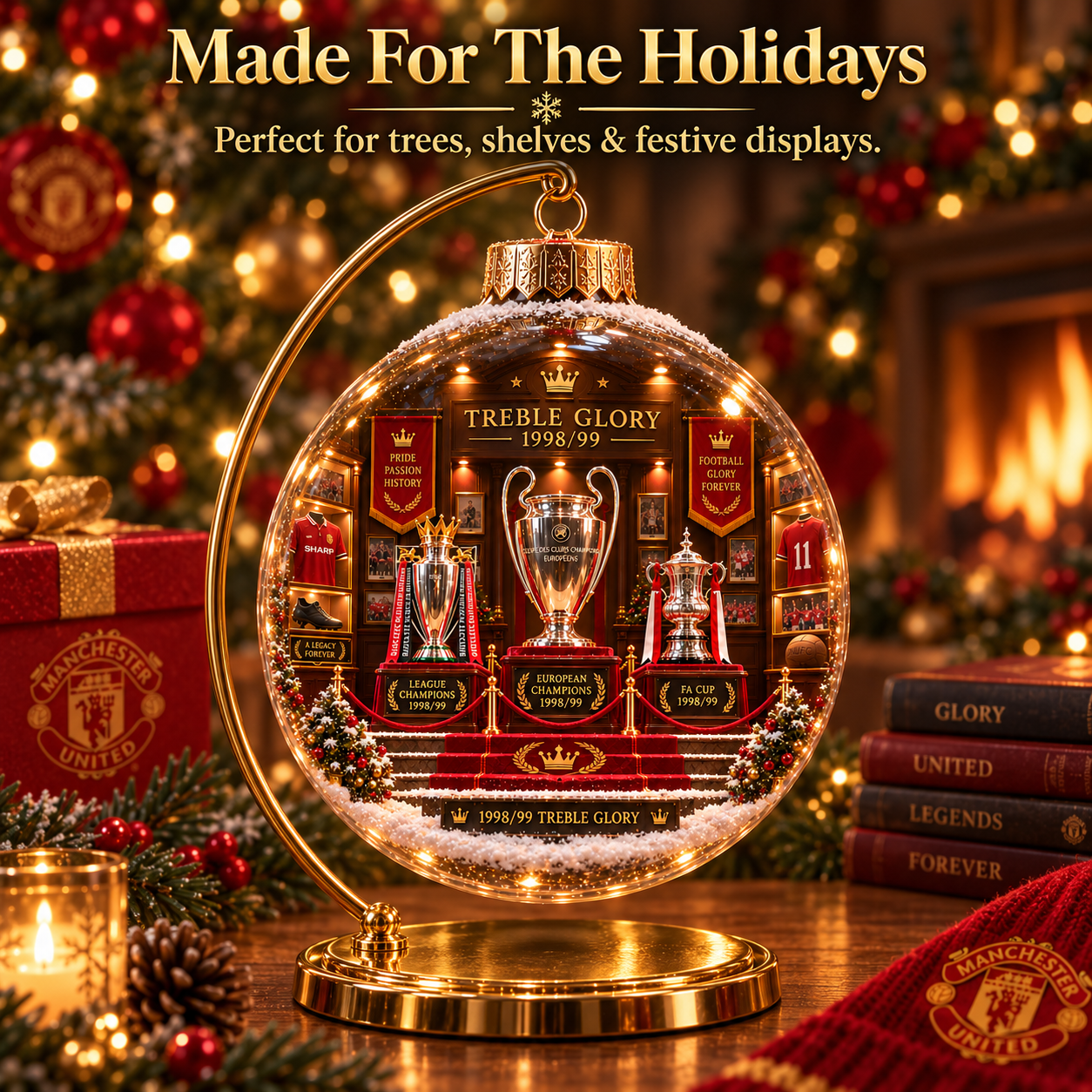 🎄 United in Red — Light-Up Football Heritage Diorama Ornament