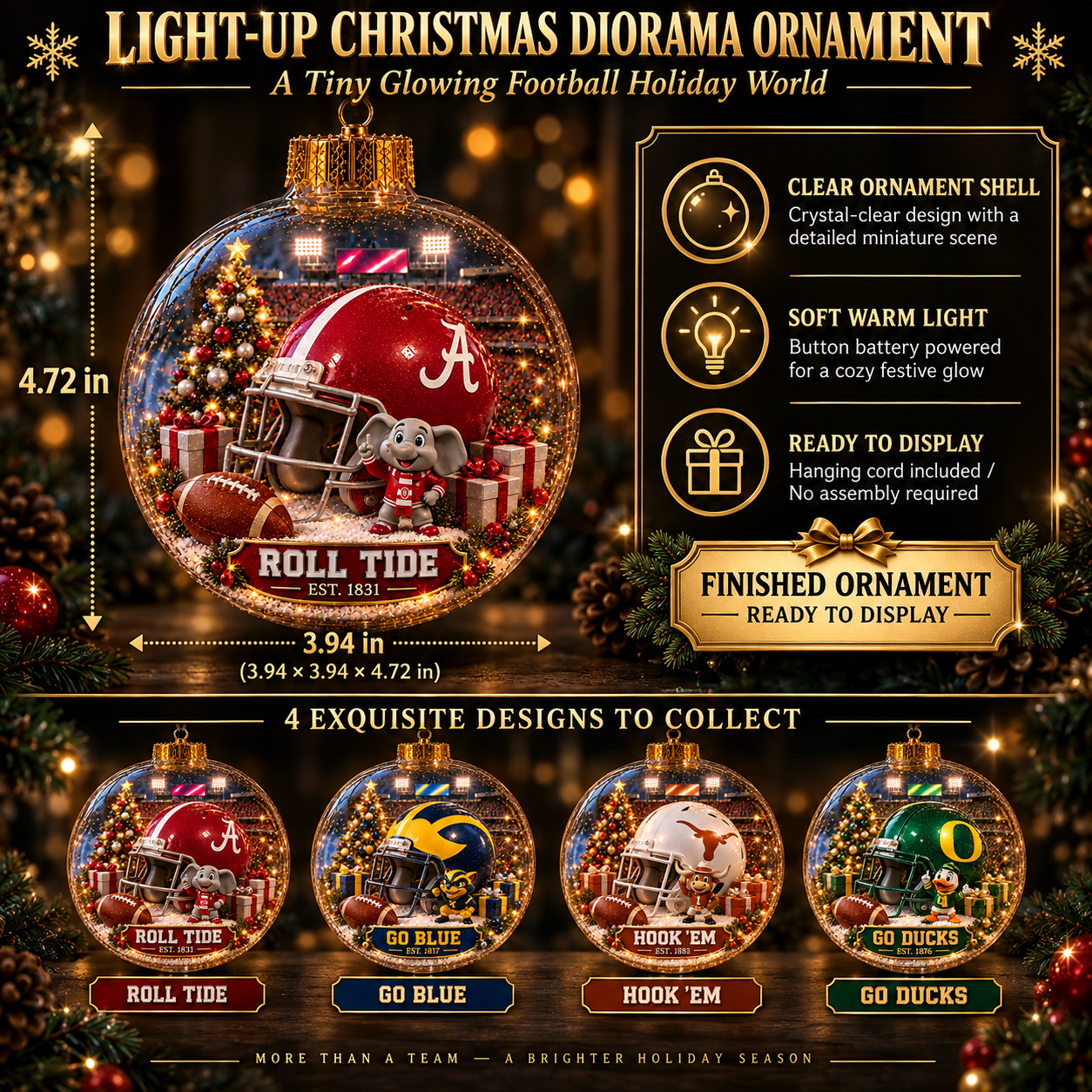 🏈🎄 Light-Up College Football Christmas Ornament