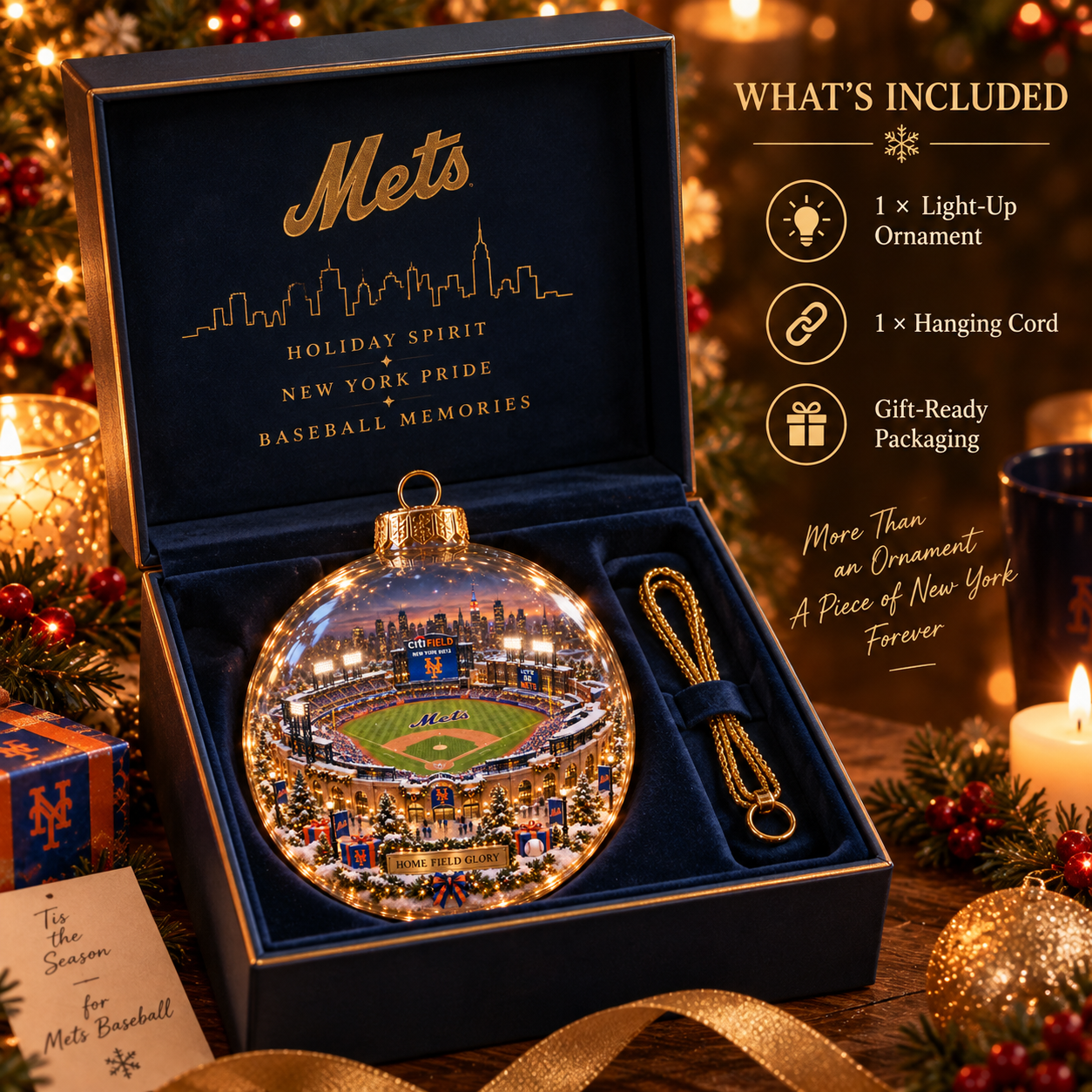 🧡💙 Baseball Brings Us Together — Light-Up Baseball Diorama Ornament