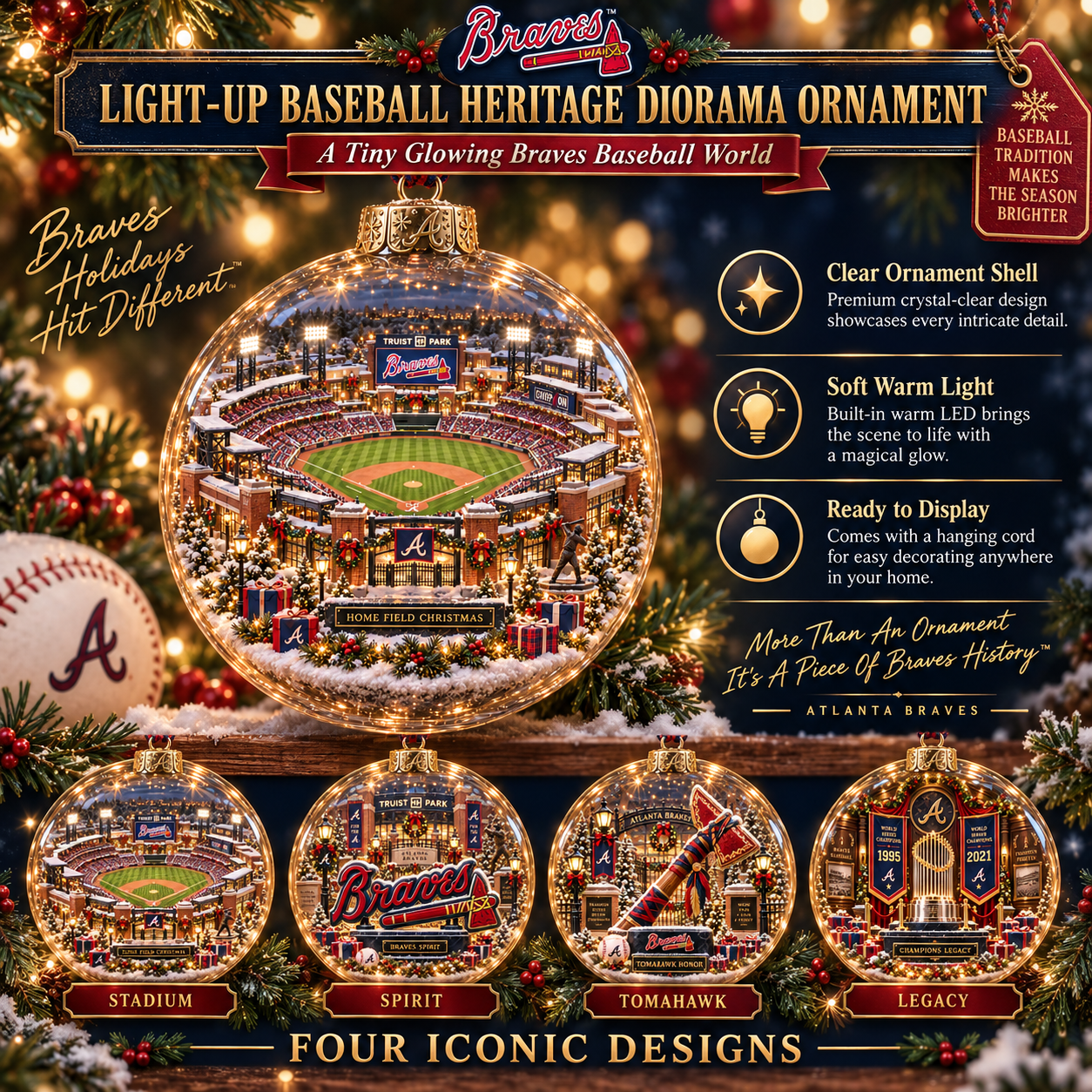 ⚾🎄 Chop On – Light-Up Baseball Heritage Christmas Ornament