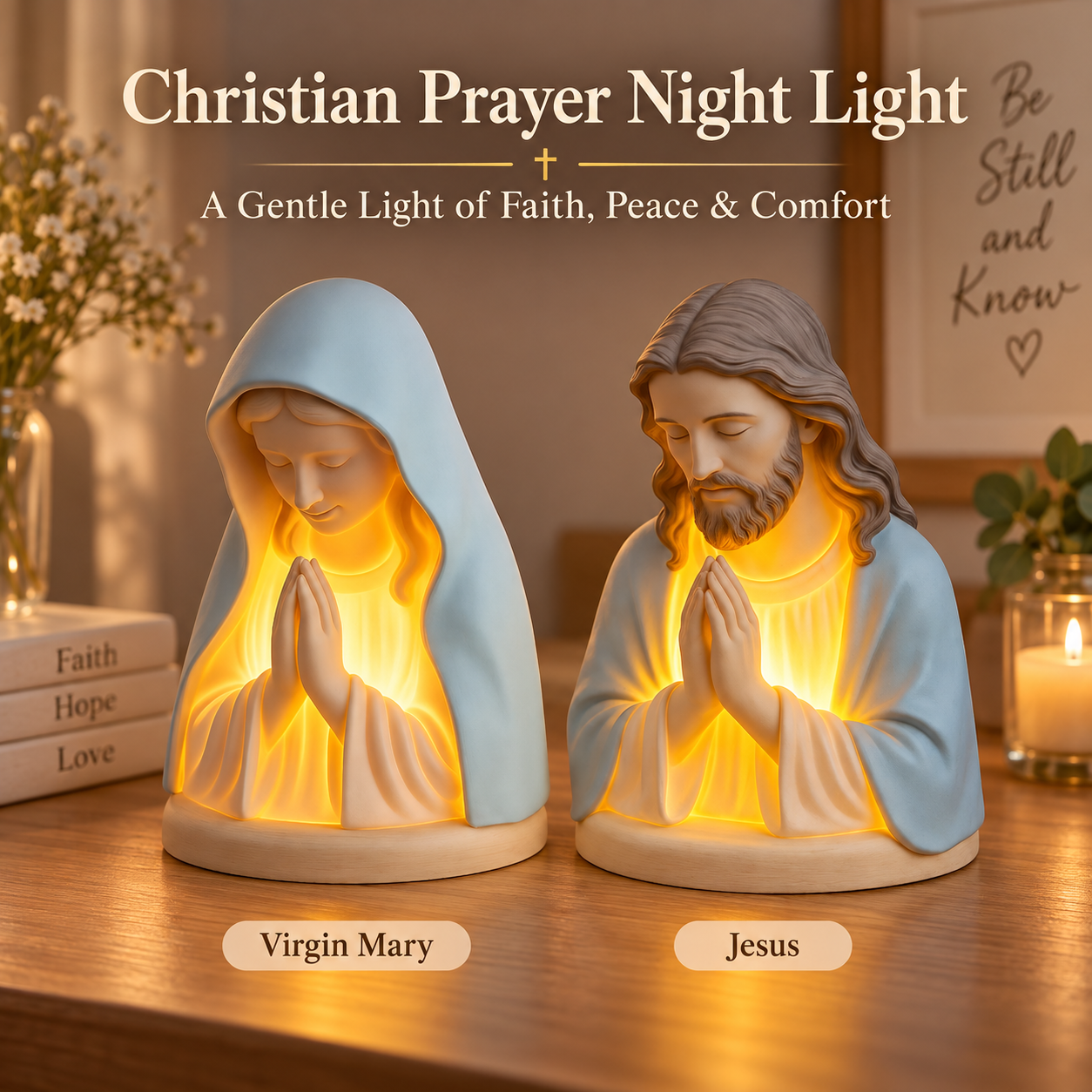 Handmade Resin Christian Prayer Night Light