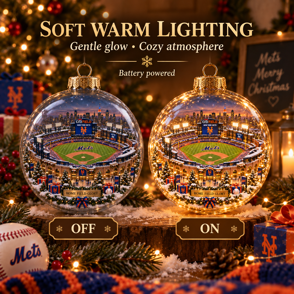 🧡💙 Baseball Brings Us Together — Light-Up Baseball Diorama Ornament