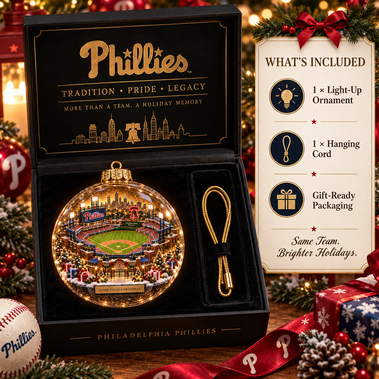 ⚾🎄 More Than a Game – Light-Up Baseball Heritage Christmas Ornament