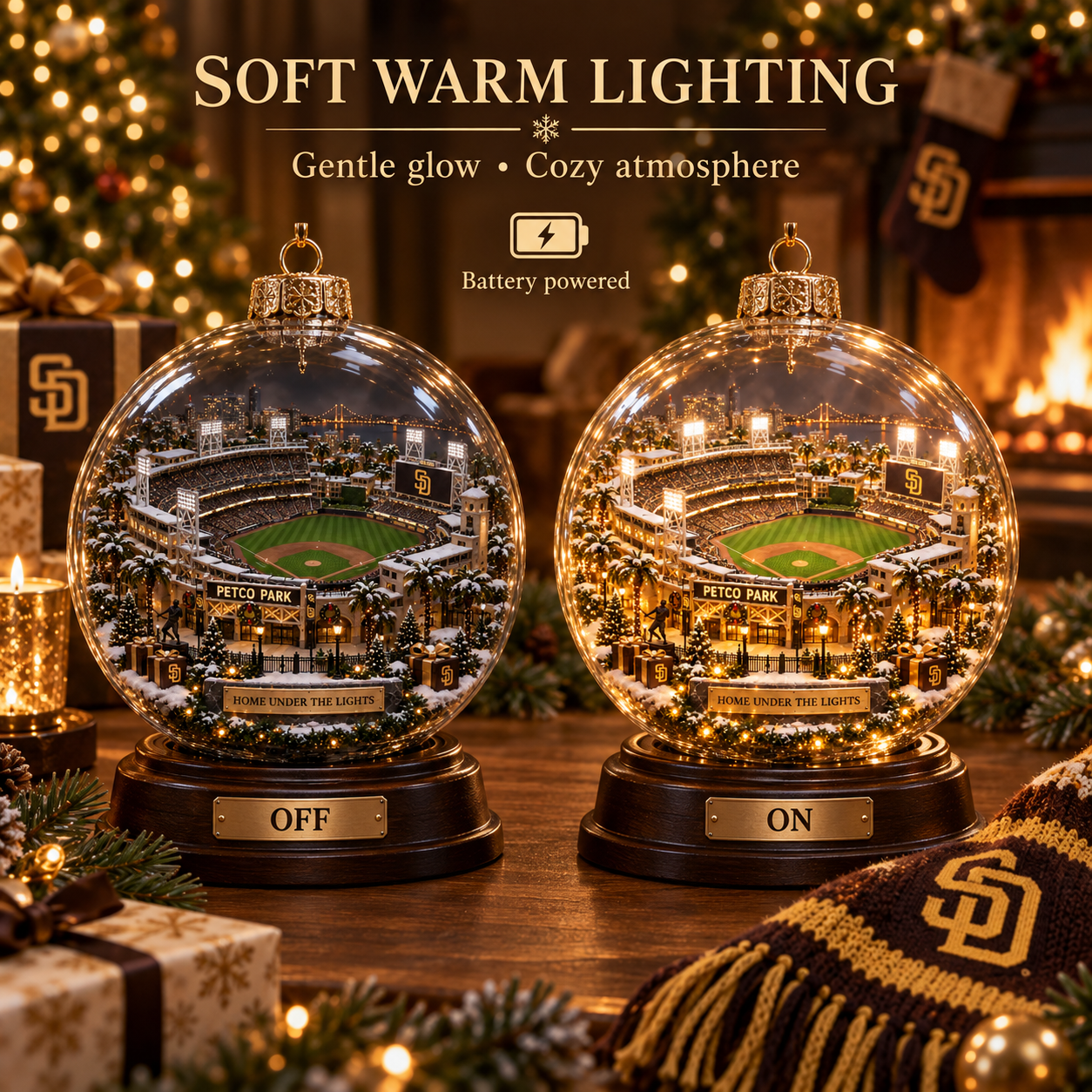 ⚾🎄 Faith. Family. Baseball. – Light-Up Baseball Heritage Christmas Ornament