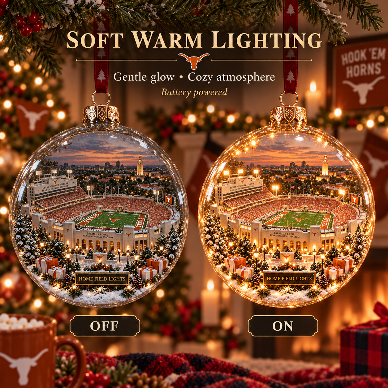 🏈🎄 Hook ’Em – Light-Up College Football Heritage Christmas Ornament