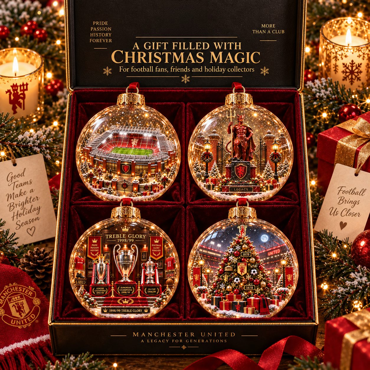 🎄 United in Red — Light-Up Football Heritage Diorama Ornament