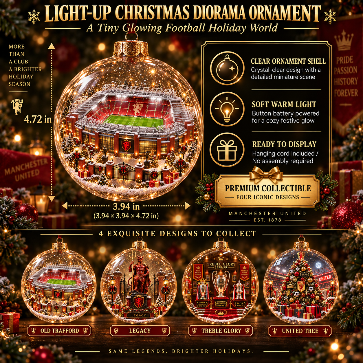 🎄 United in Red — Light-Up Football Heritage Diorama Ornament