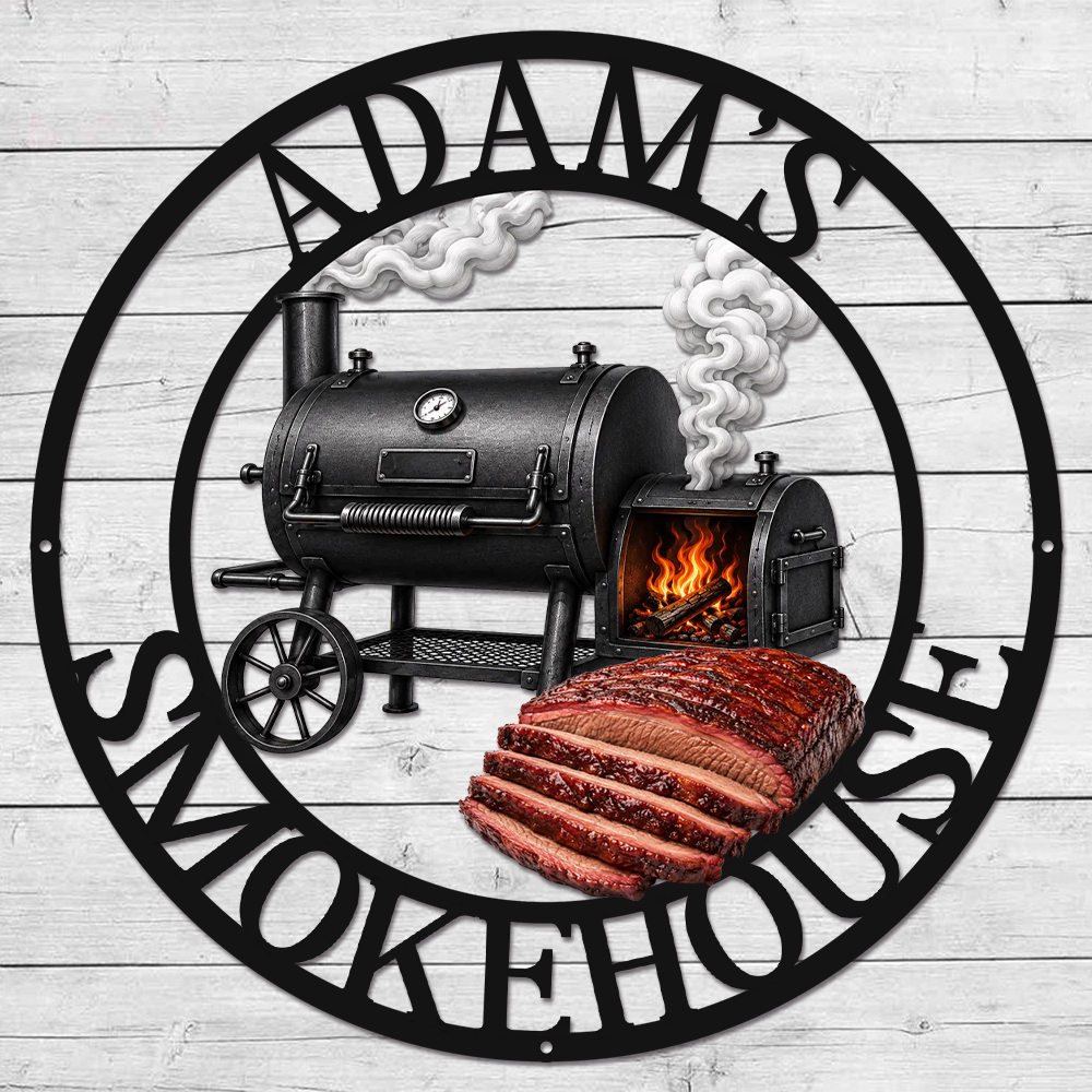 Custom BBQ Shaped Metal Sign - Personalized Grilling Gifts For BBQ Lovers, Husband, Son, Grandson, Brother, Grandpa, Dad, Yourself - Smoke Fire Good Times