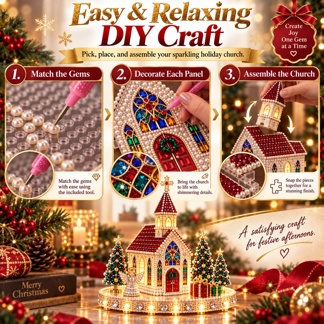 Last Day 70% OFF –✨🔥 Sparkling Christmas Church DIY Gem Art Kit