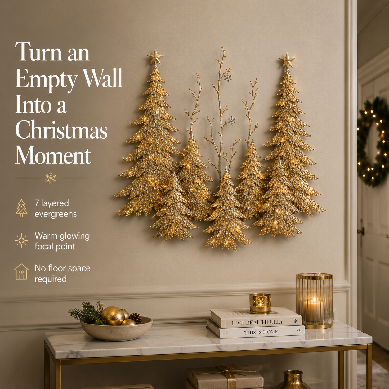 Golden Christmas Forest Illuminated Wall Sculpture