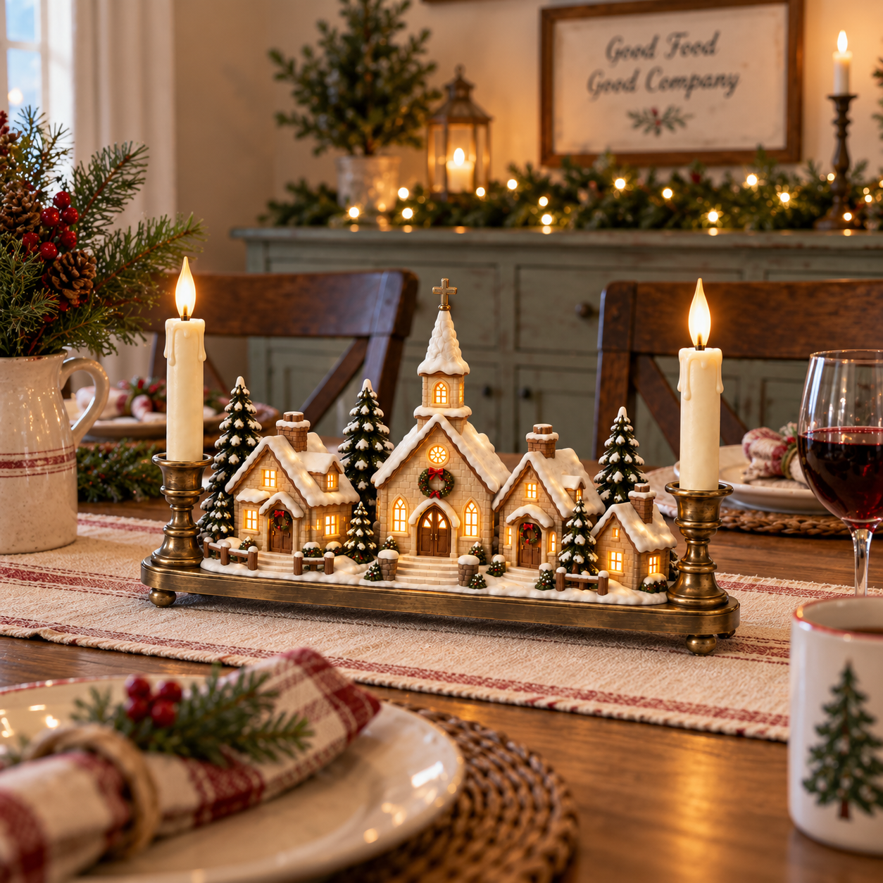 Christmas Eve Village Candlelight Centerpiece