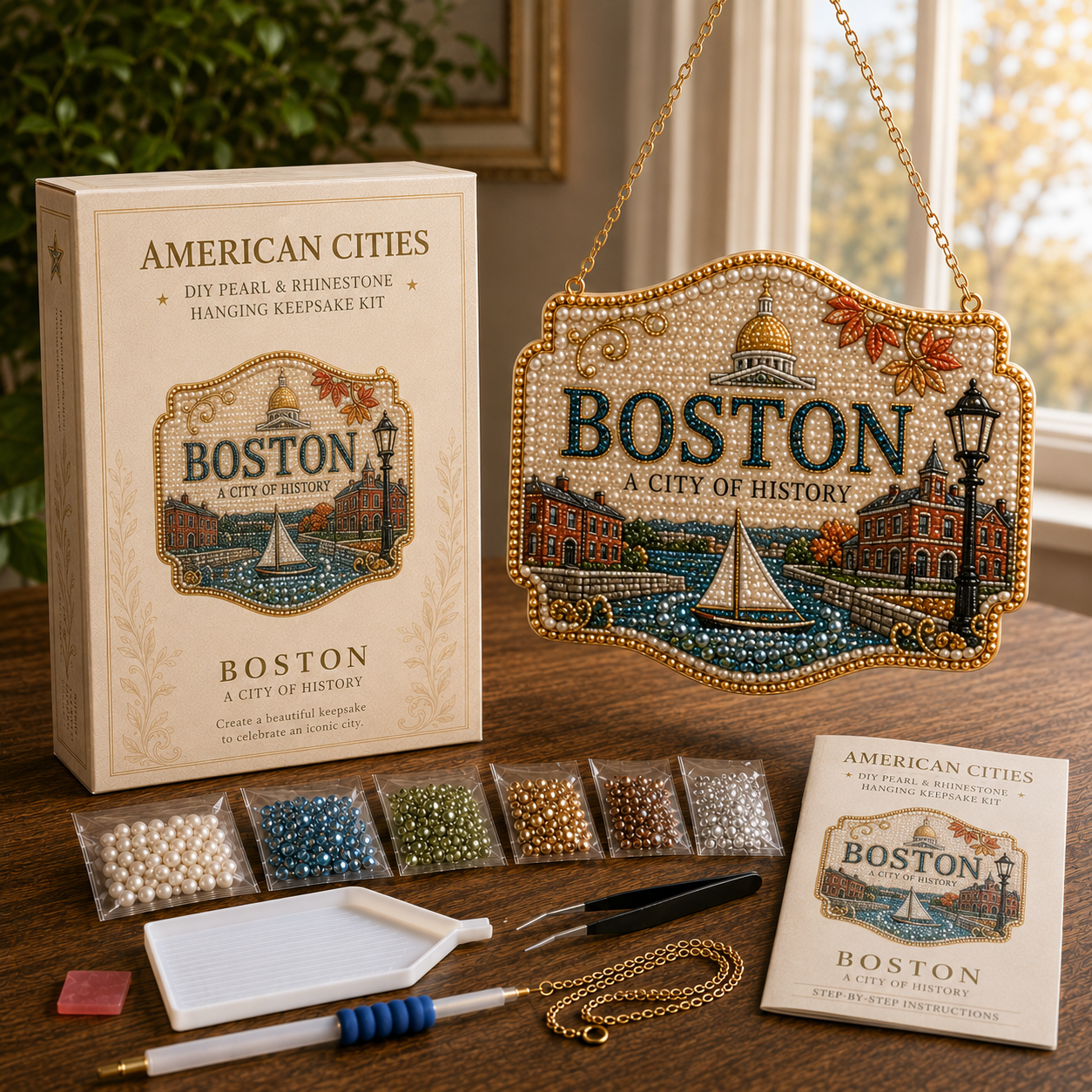 🏙️ American Cities Pearl & Rhinestone Hanging Keepsake DIY Kit