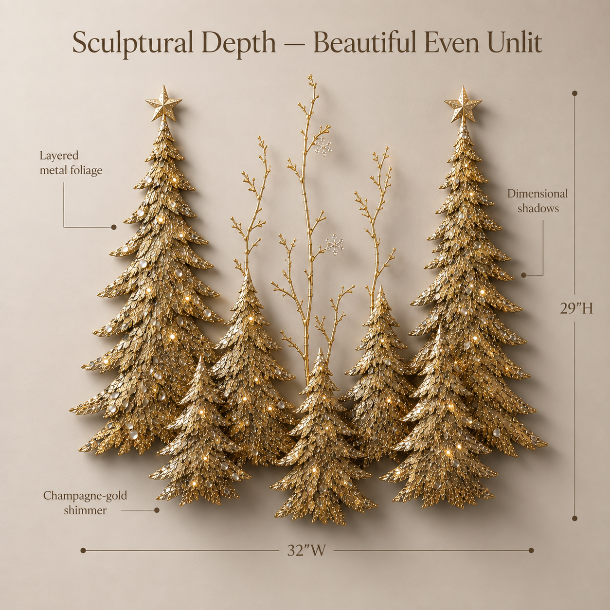Golden Christmas Forest Illuminated Wall Sculpture