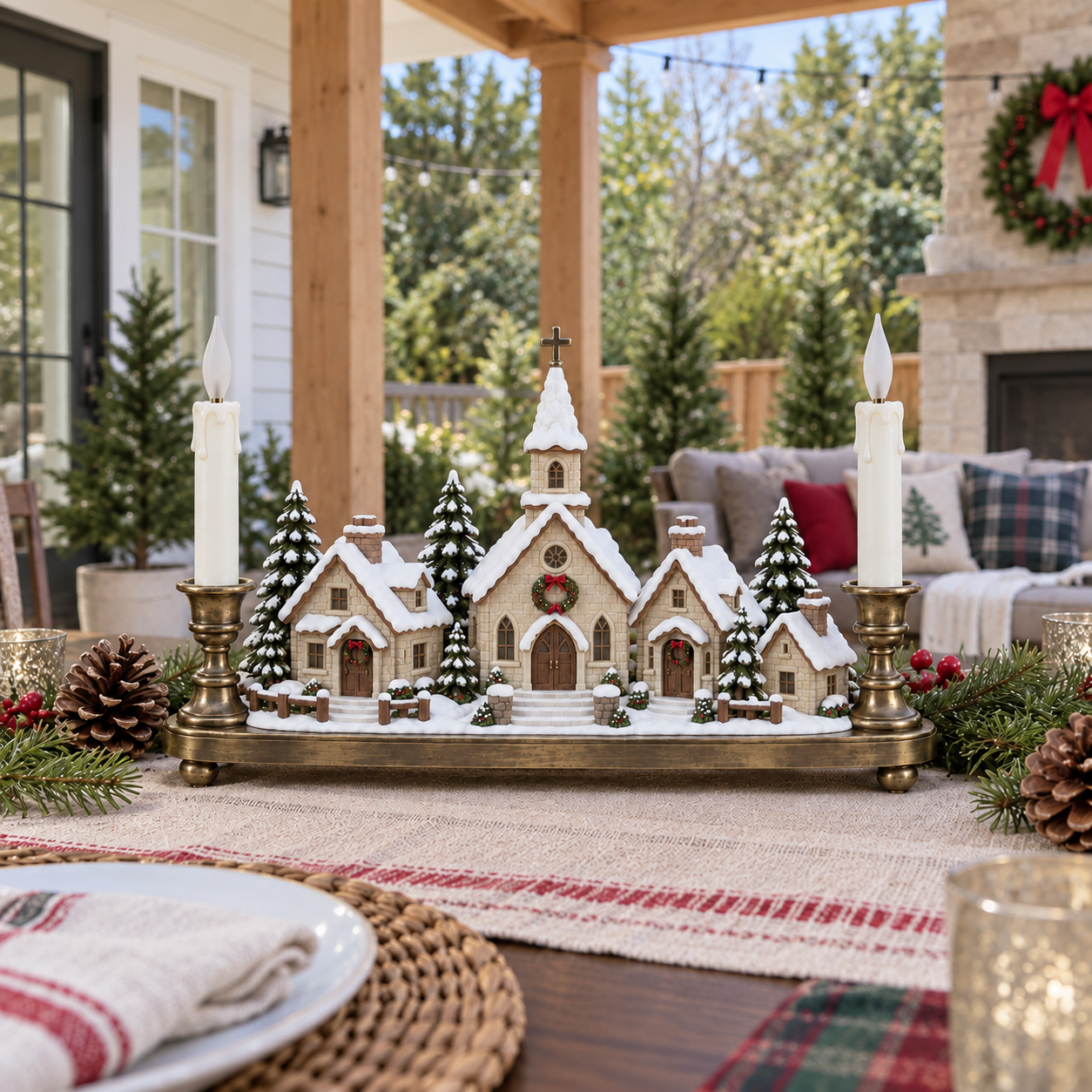 Christmas Eve Village Candlelight Centerpiece