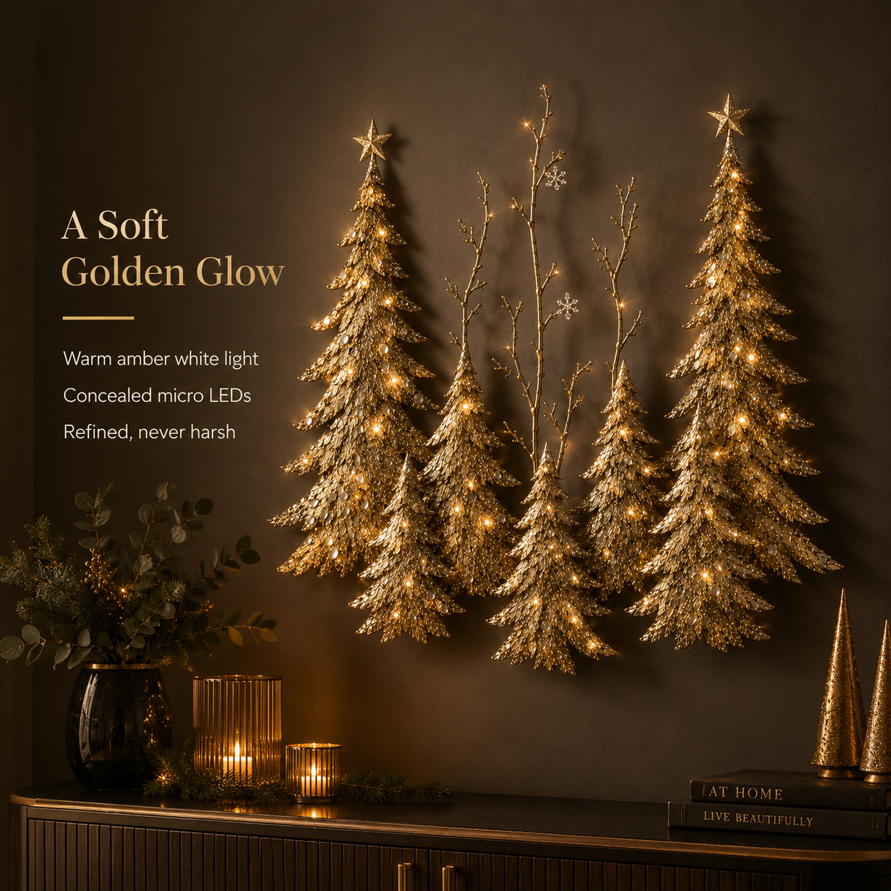 Golden Christmas Forest Illuminated Wall Sculpture