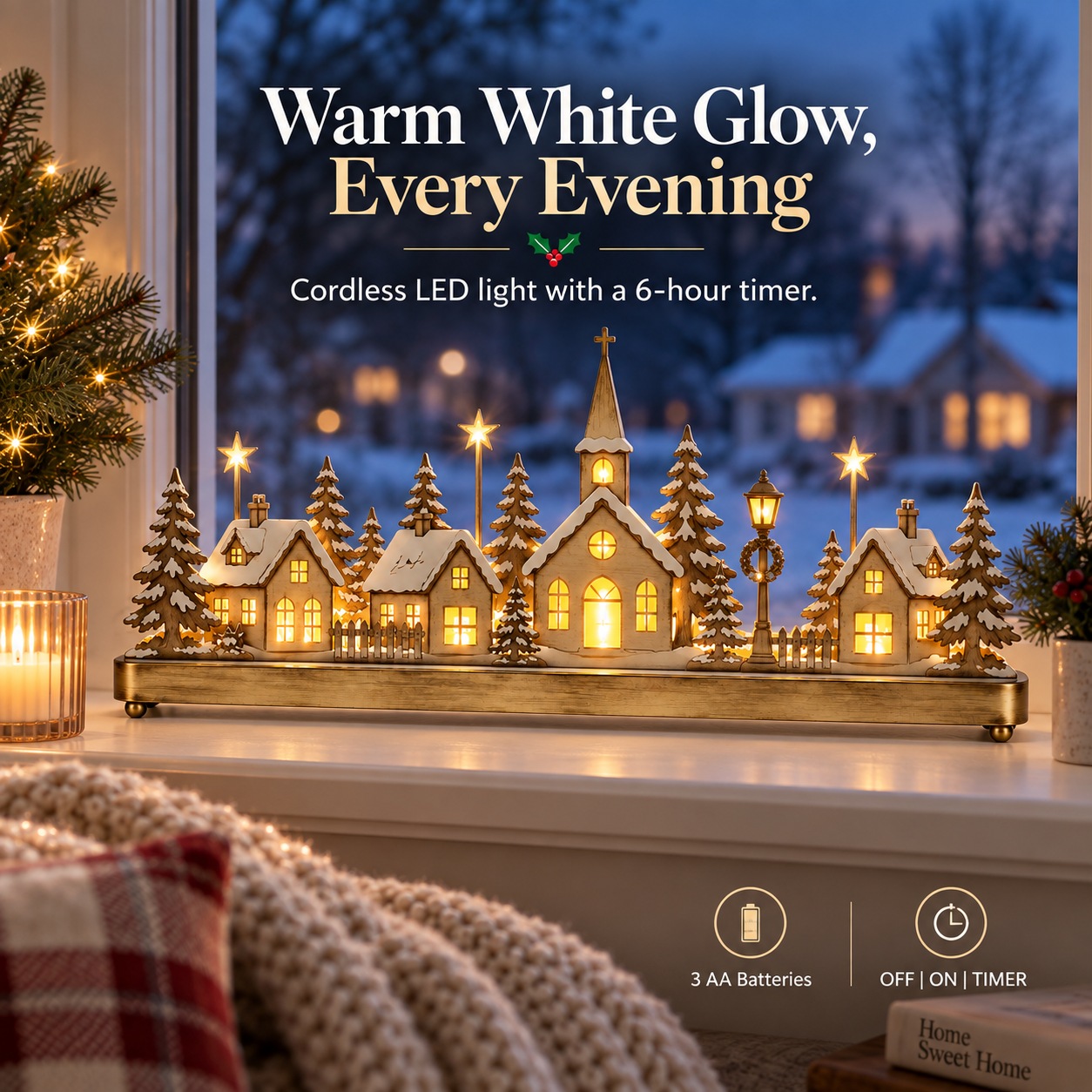 Pre-Lit Christmas Village Window Sill Light