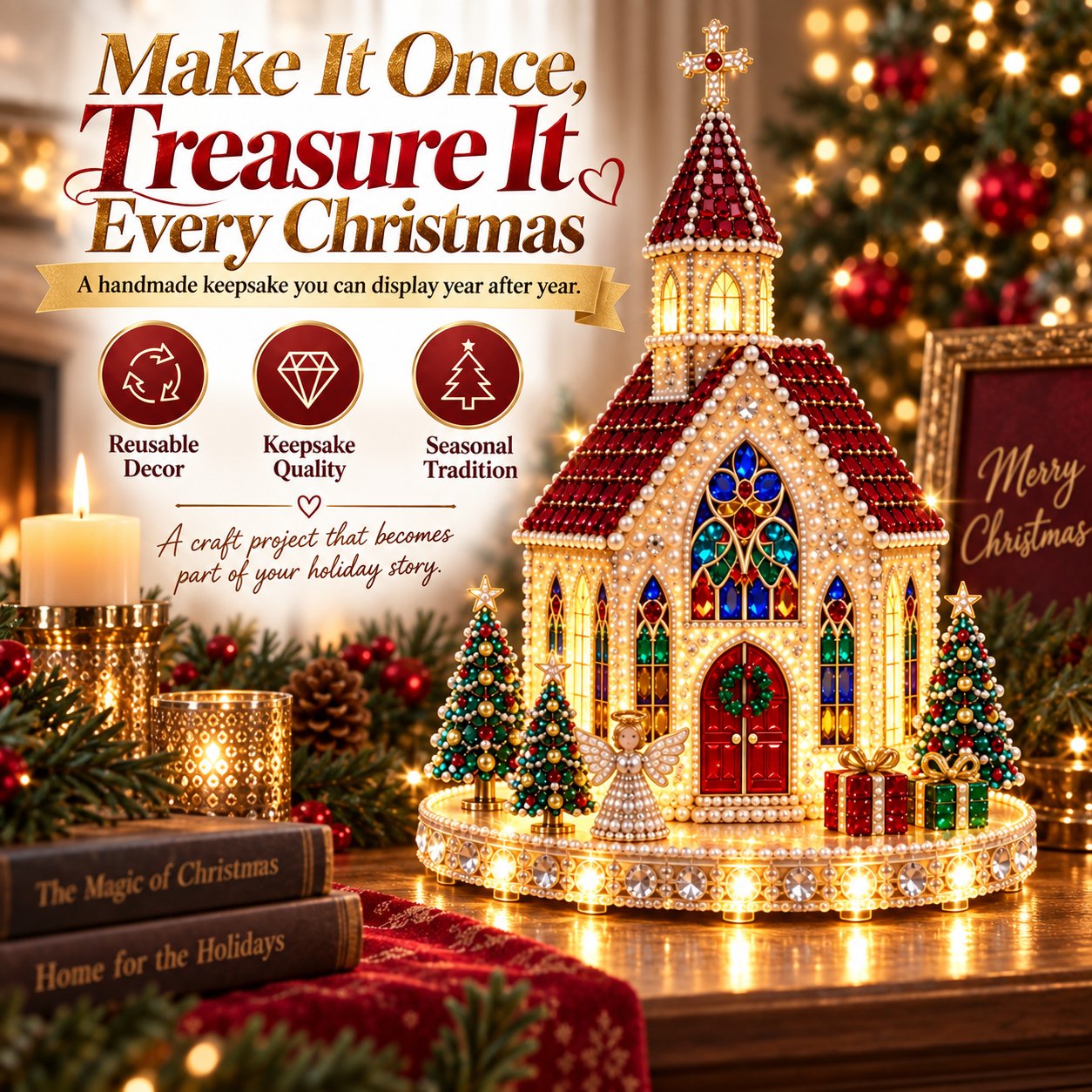Last Day 70% OFF –✨🔥 Sparkling Christmas Church DIY Gem Art Kit