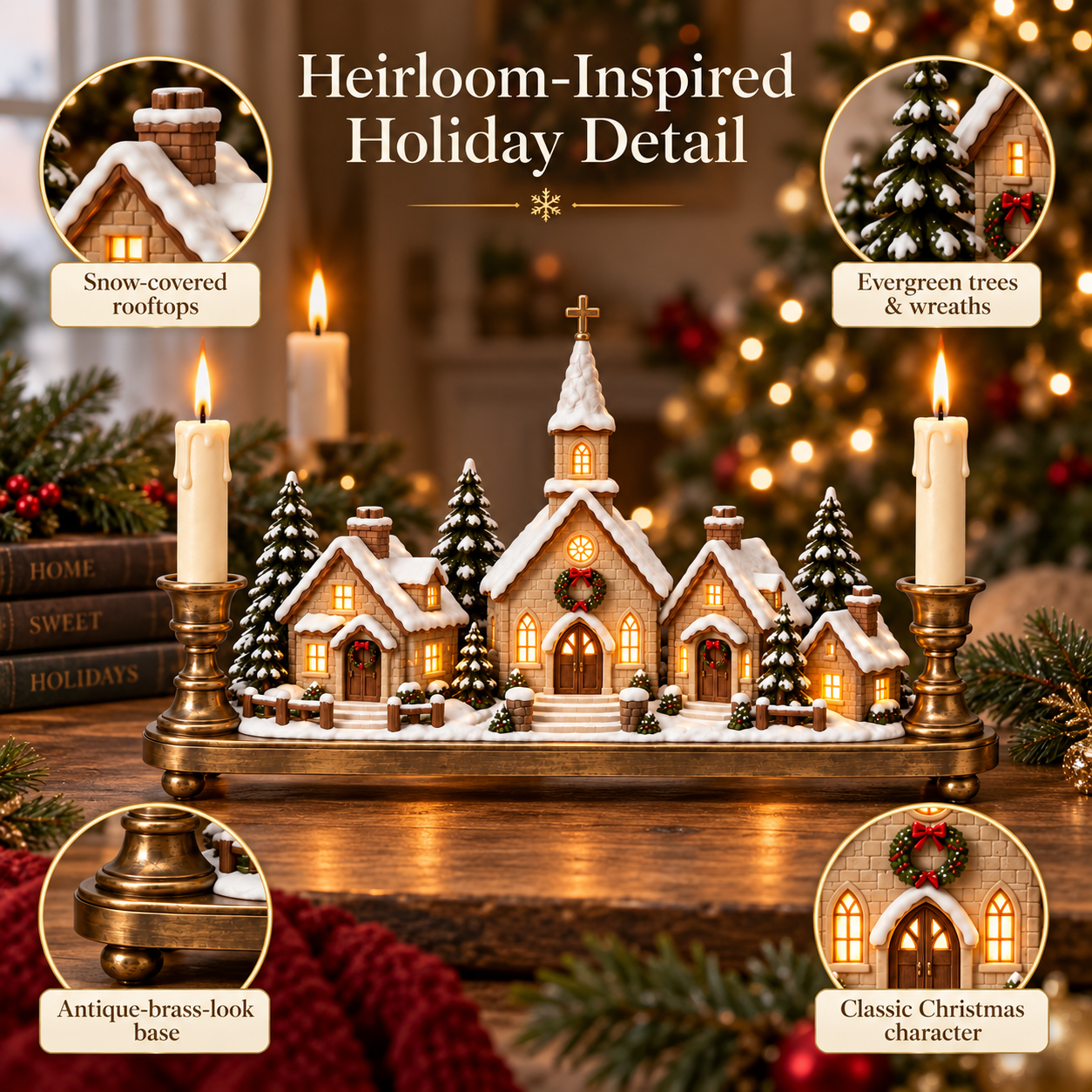 Christmas Eve Village Candlelight Centerpiece