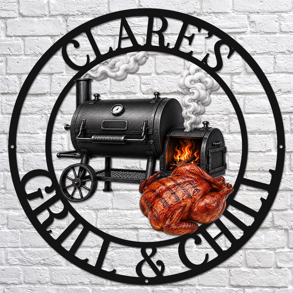 Custom BBQ Shaped Metal Sign - Personalized Grilling Gifts For BBQ Lovers, Husband, Son, Grandson, Brother, Grandpa, Dad, Yourself - Smoke Fire Good Times