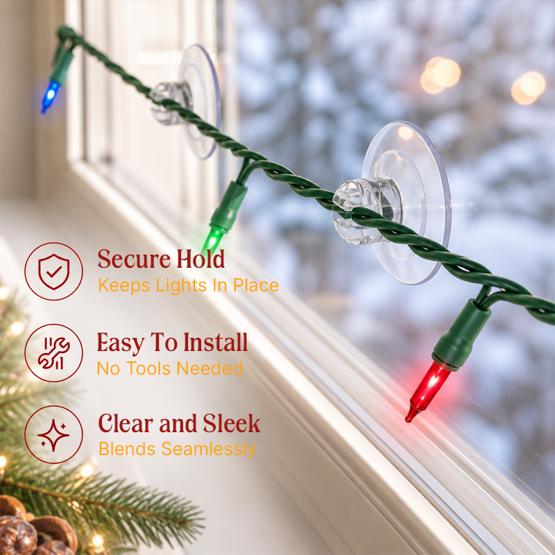 🎄 Christmas Light Suction Cup Clips | Clear Window Light Hangers