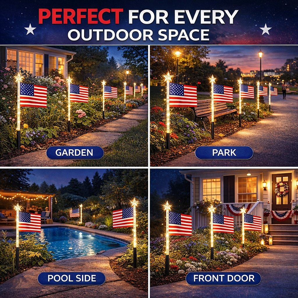 LAST SALE 60% OFF-8 Solar American Flag Pathway Lights Red, White & Blue Yard Glow for 250th Independence Celebration