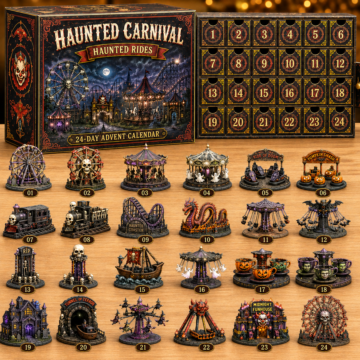 2026 Haunted Carnival Advent Calendar – 24 Collectible Miniatures, 4 Dark Carnival Styles