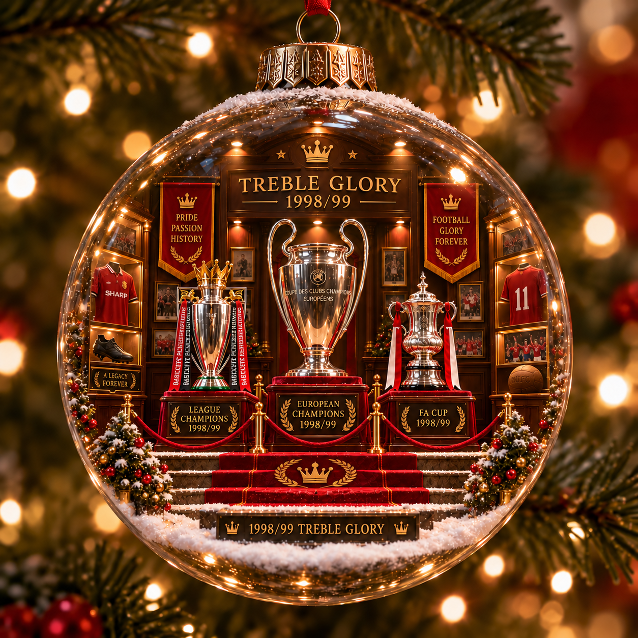 🎄 United in Red — Light-Up Football Heritage Diorama Ornament
