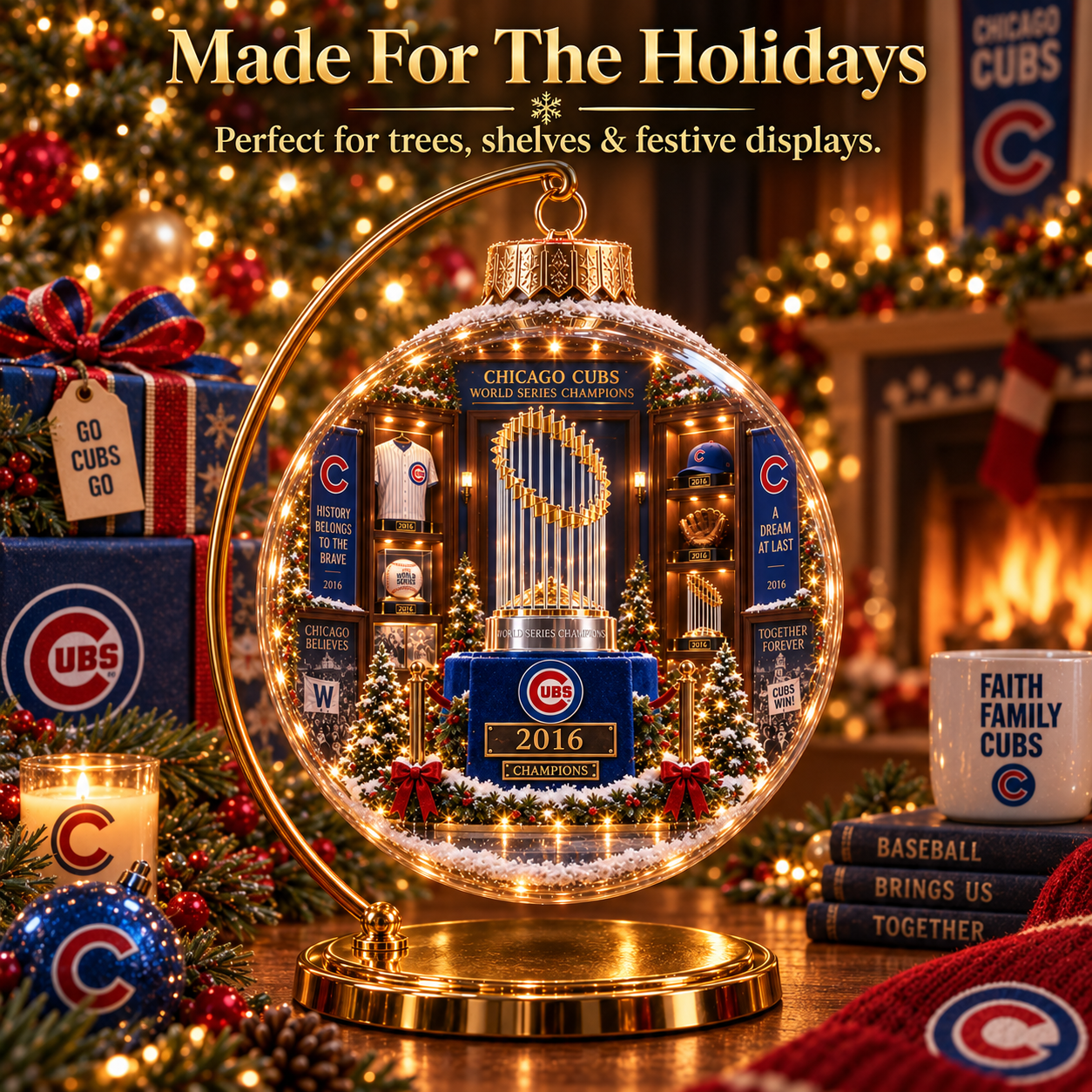 🎄 Fly the W — Light-Up Baseball Heritage Diorama Ornament
