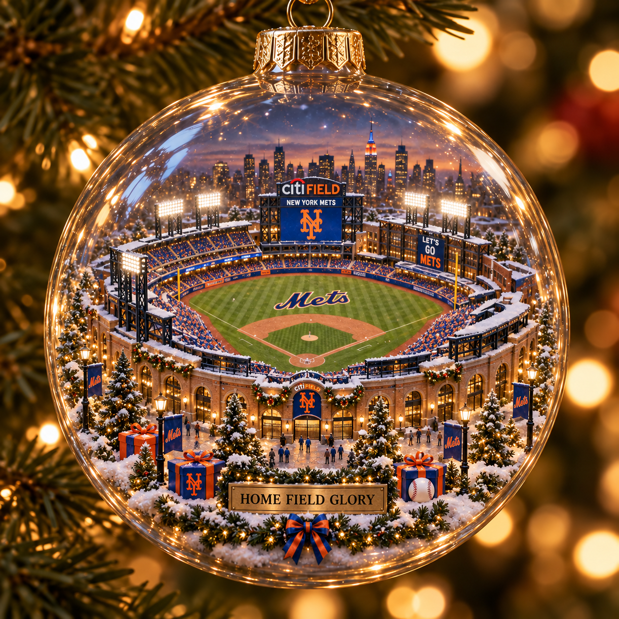 🧡💙 Baseball Brings Us Together — Light-Up Baseball Diorama Ornament
