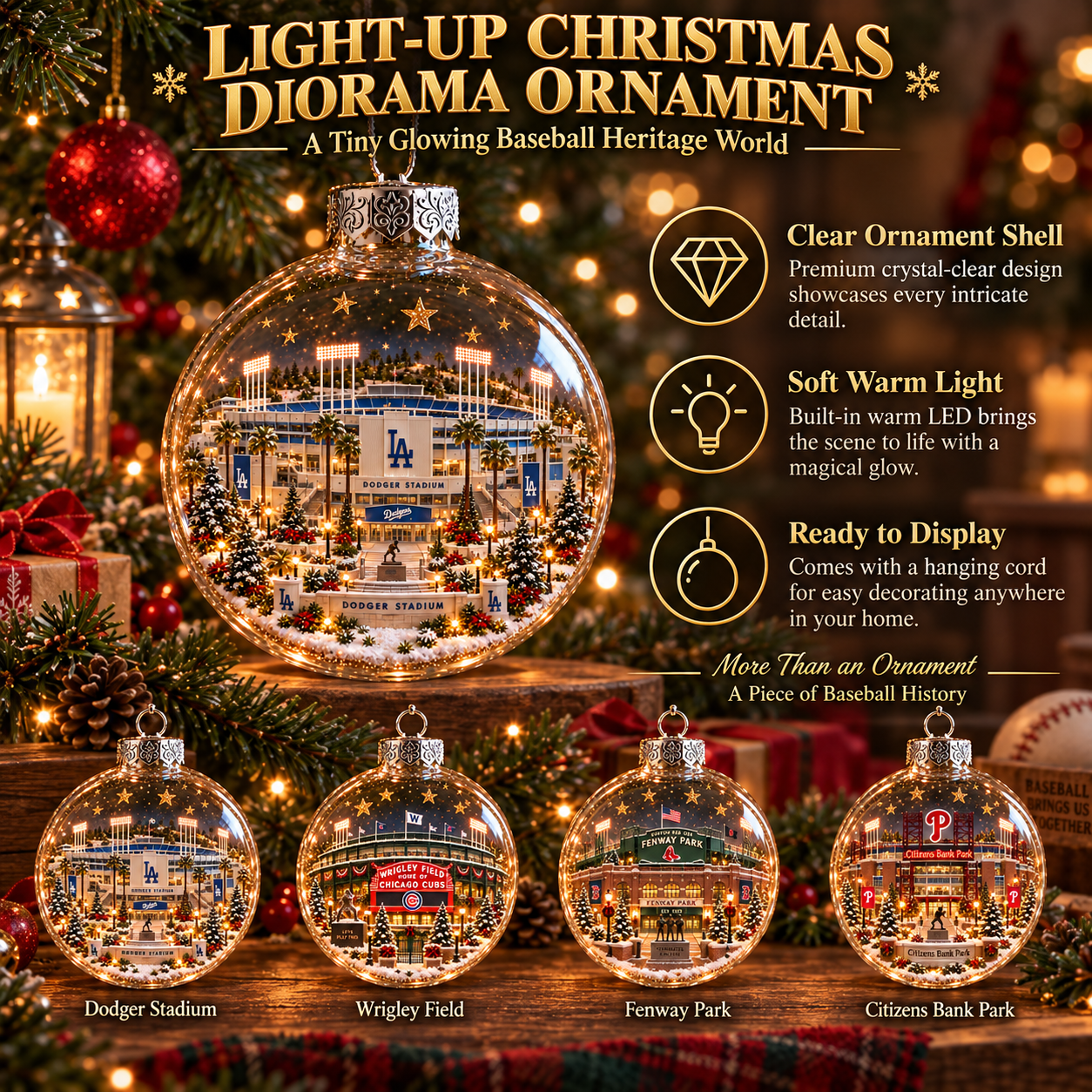 ⚾✨ Bring the Ballpark Home — Light-Up Baseball Stadium Christmas Ornament