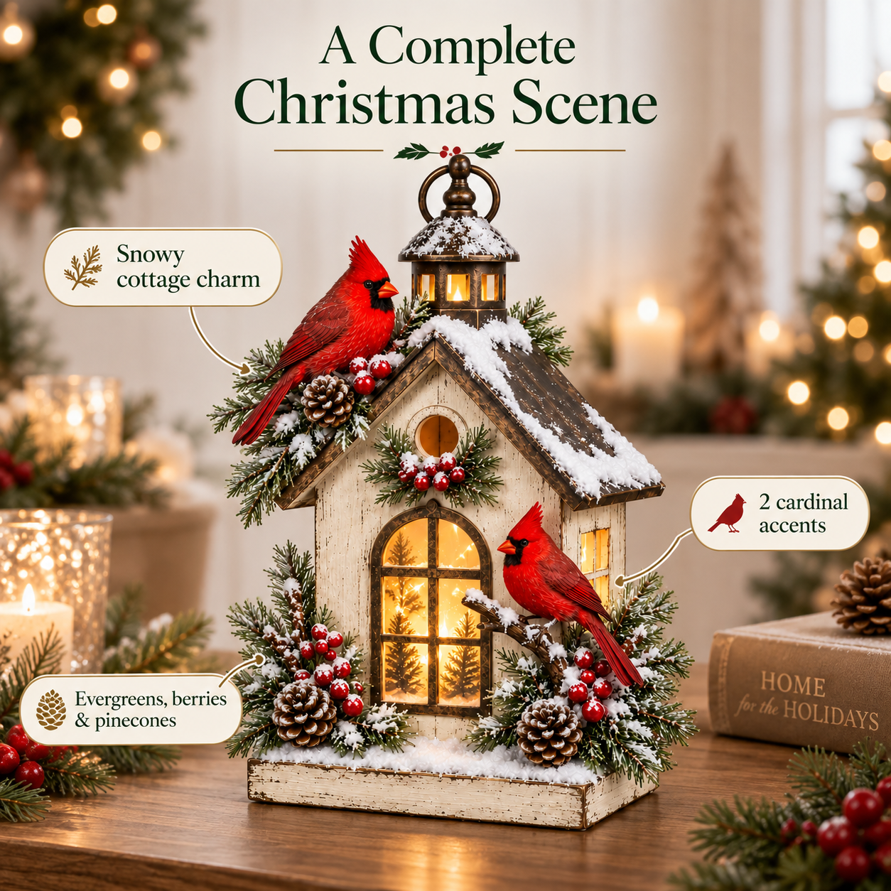 Winter Haven Cardinal Cottage Lantern