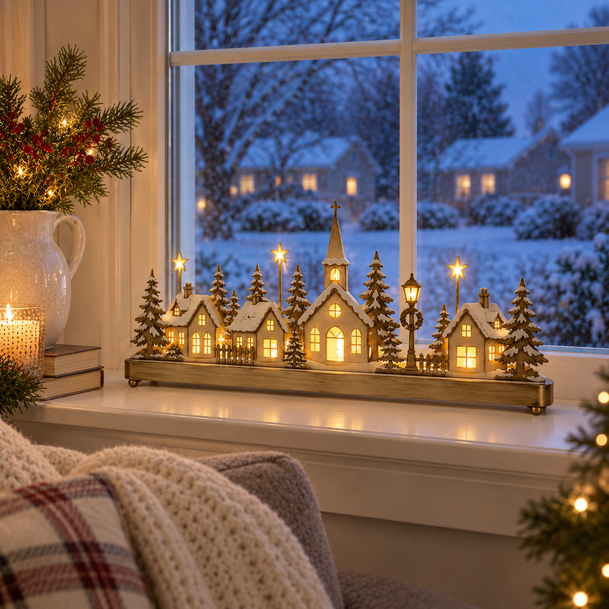 Pre-Lit Christmas Village Window Sill Light