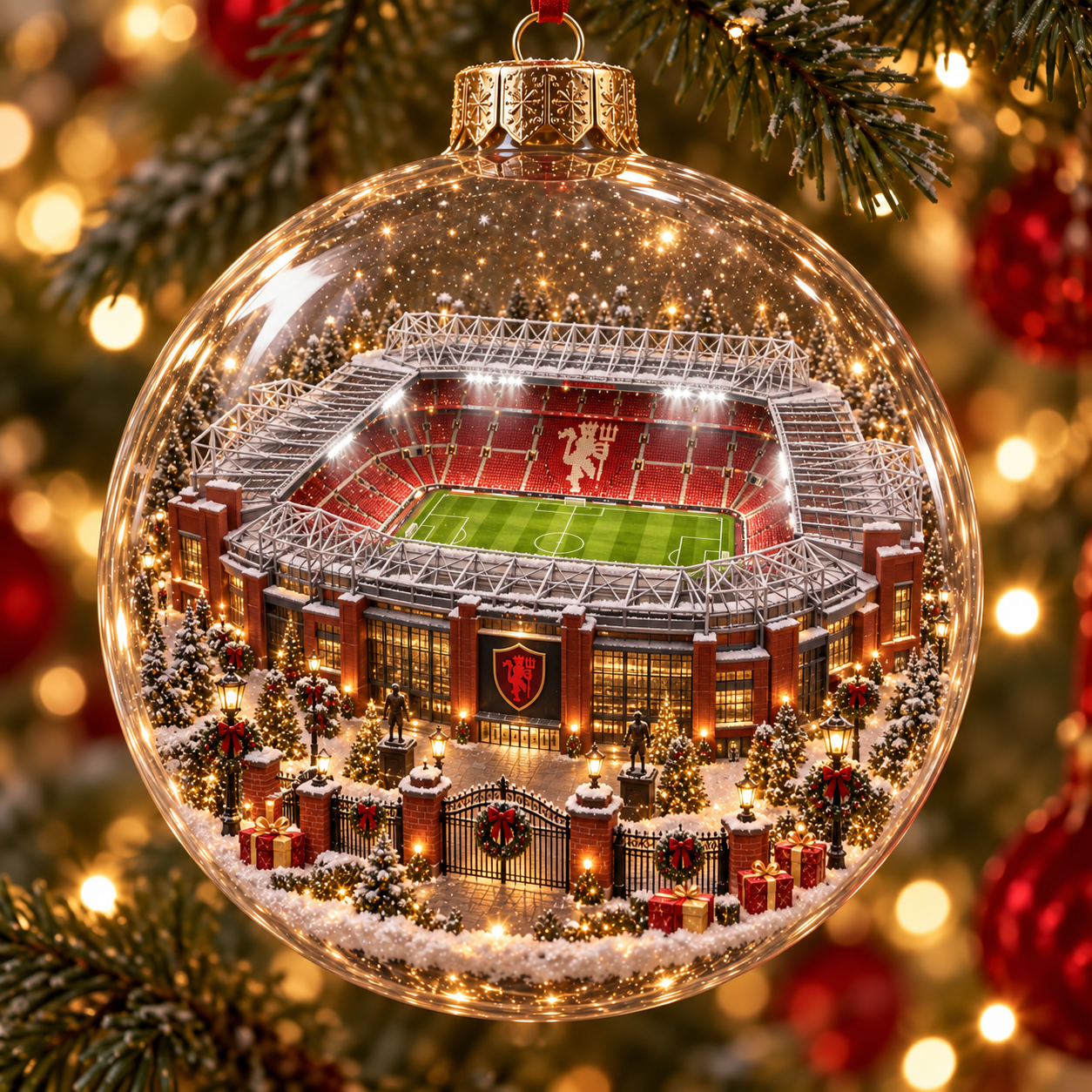 🎄 United in Red — Light-Up Football Heritage Diorama Ornament