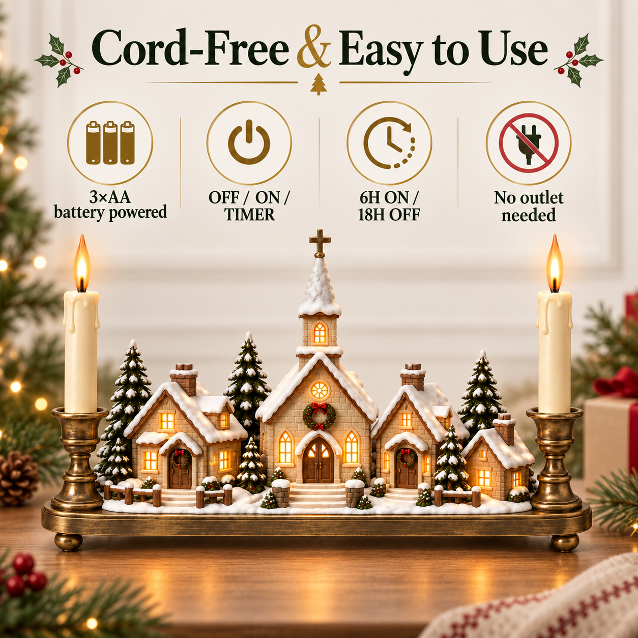 Christmas Eve Village Candlelight Centerpiece