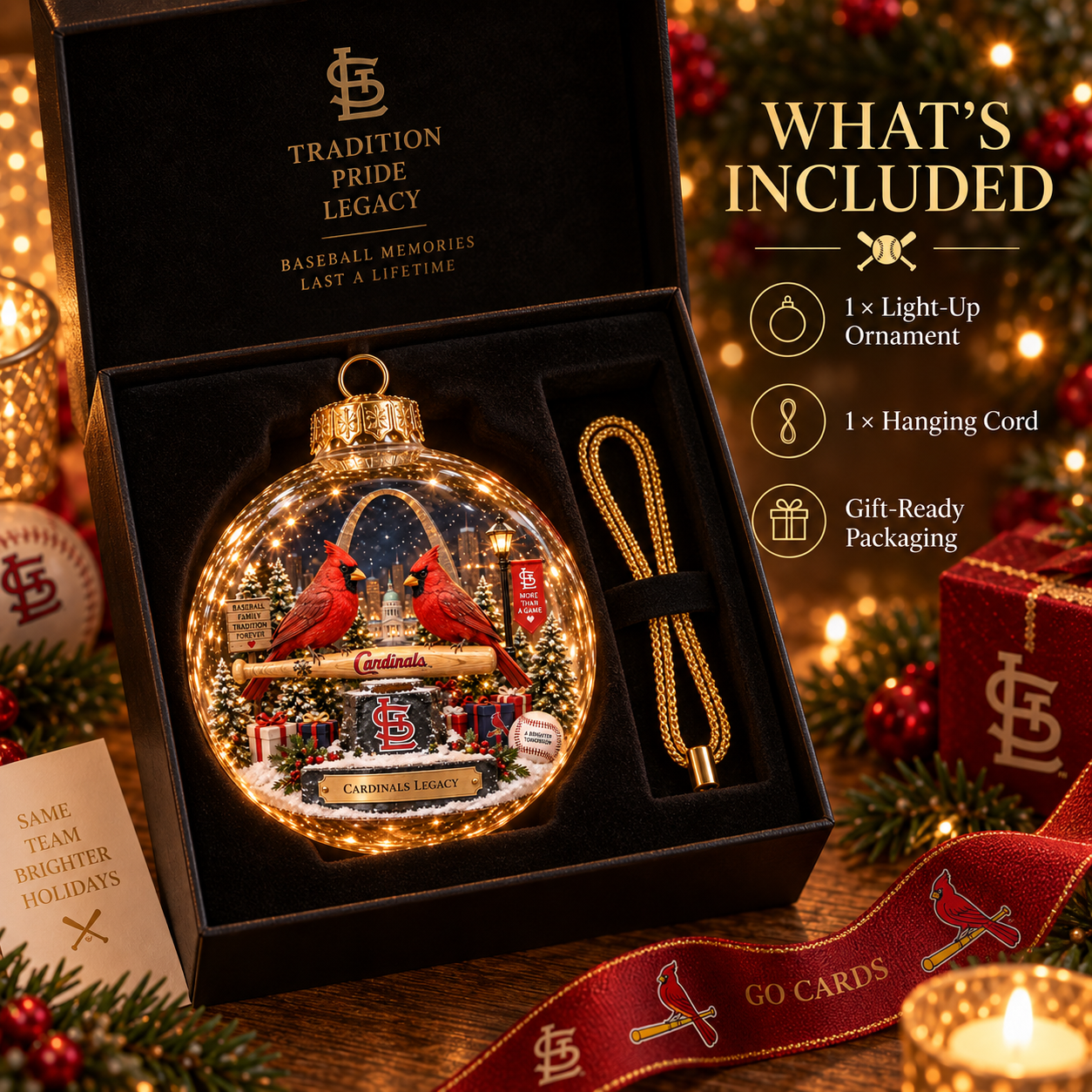 🎄 Go Cards — Light-Up Baseball Diorama Ornament
