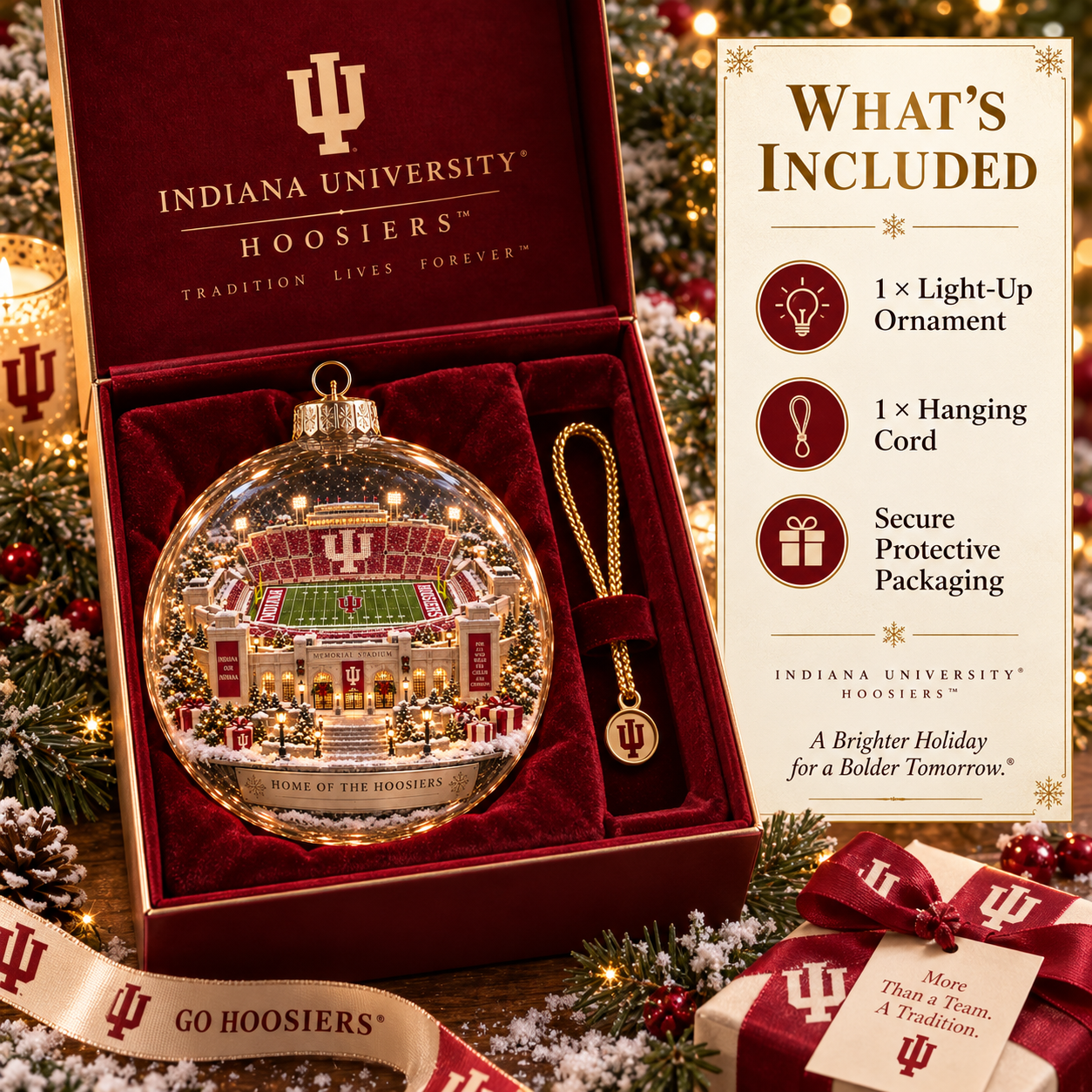 🎄 Go Hoosiers — Light-Up College Football Diorama Ornament