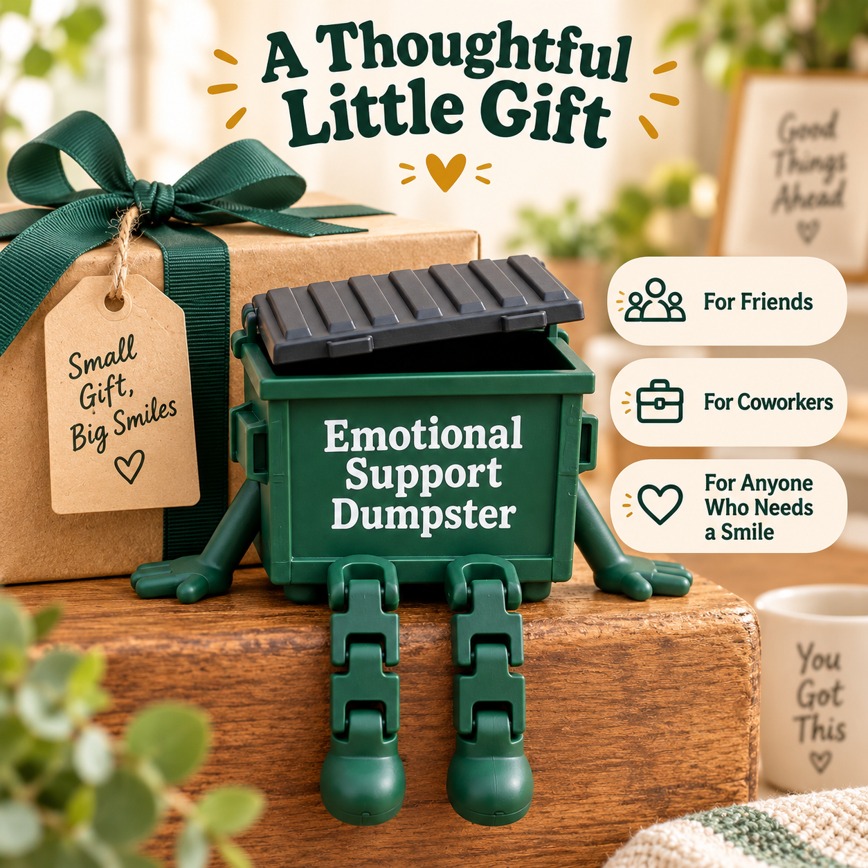Emotional Support Dumpster™ – Funny Desk Buddy & Quirky Gift for Coworkers, Friends & Anyone Having a Trash Day