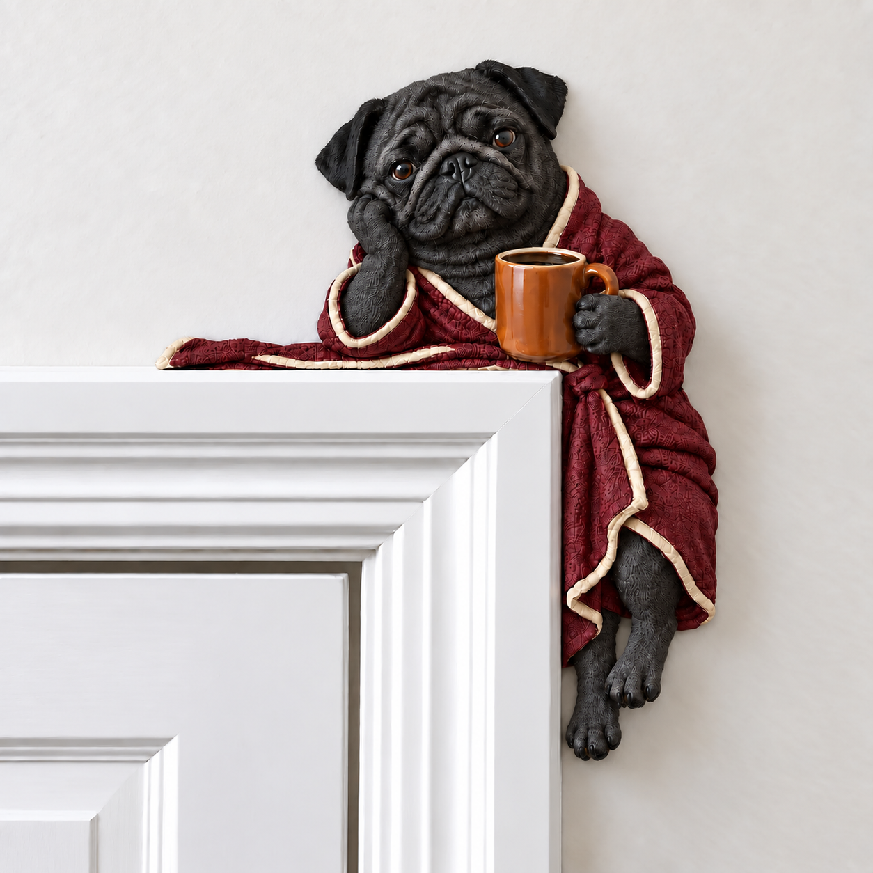 Cozy Coffee Pug Door Corner Topper