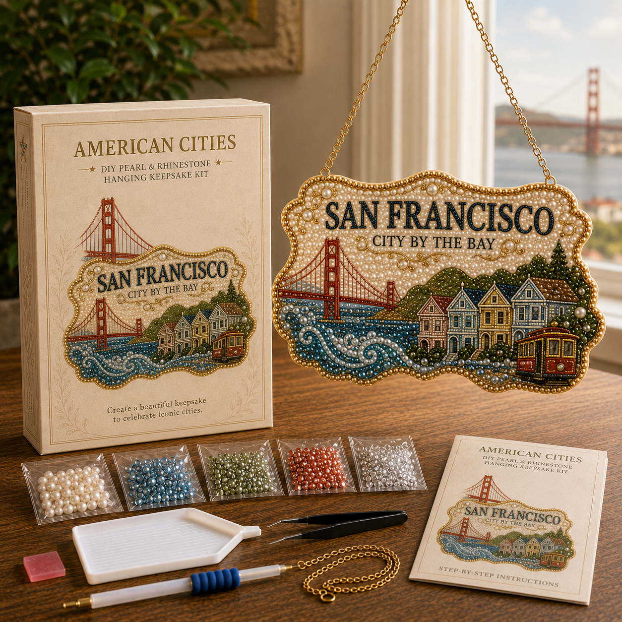🏙️ American Cities Pearl & Rhinestone Hanging Keepsake DIY Kit